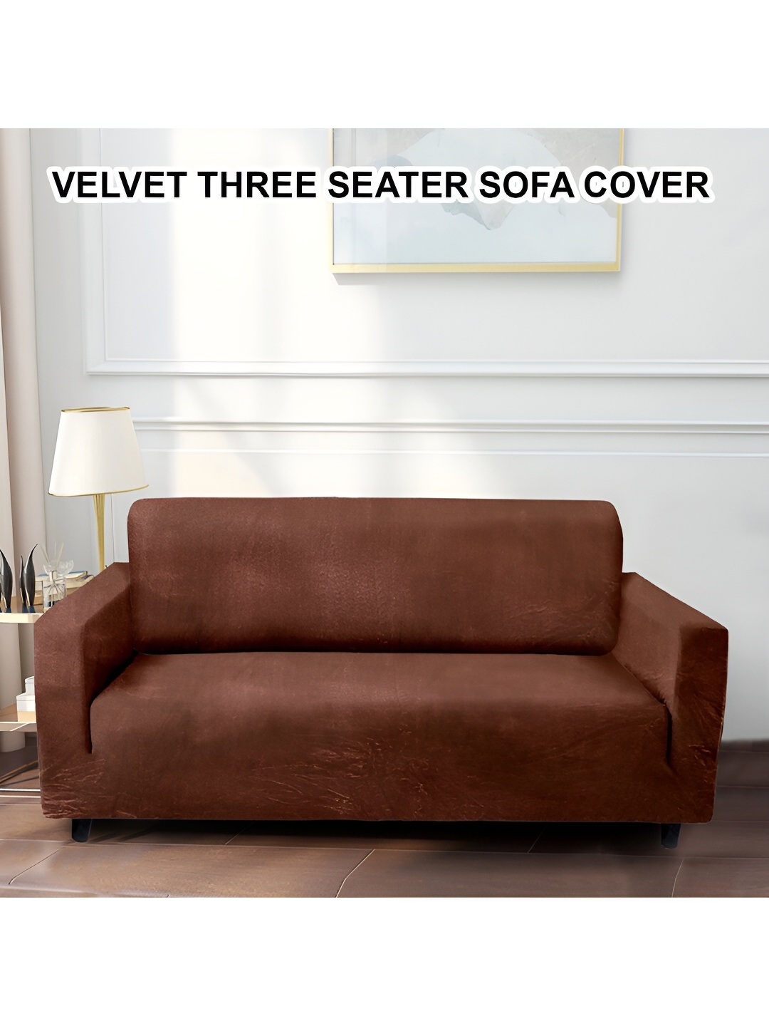 

Cortina Brown Velvet Stretchable Three Seater Sofa Cover With Arms