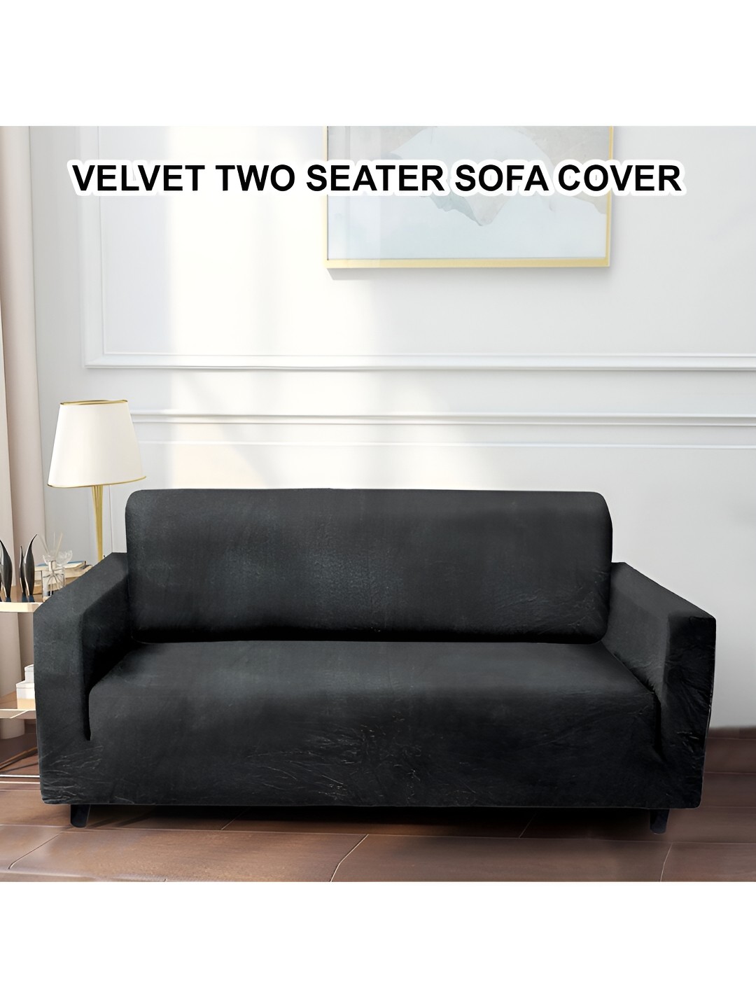 

Cortina Grey Velvet Stretchable Double Seater Sofa Cover With Arms