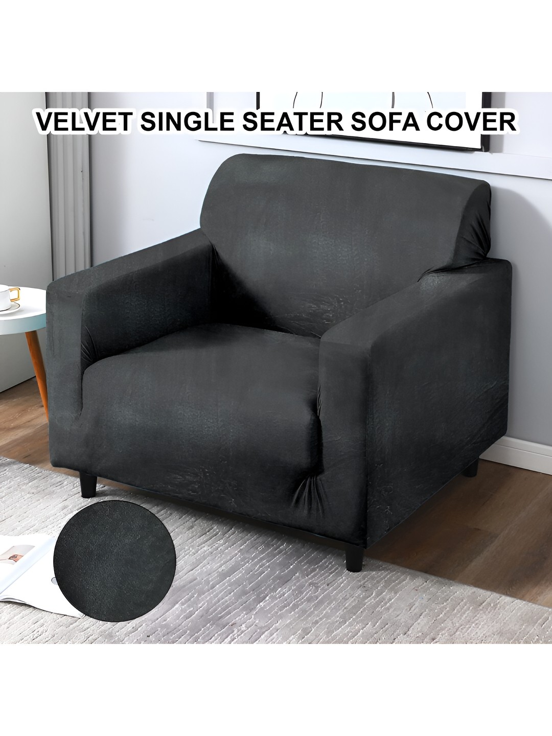 

Cortina Grey Velvet Stretchable One Seater Sofa Cover With Arms