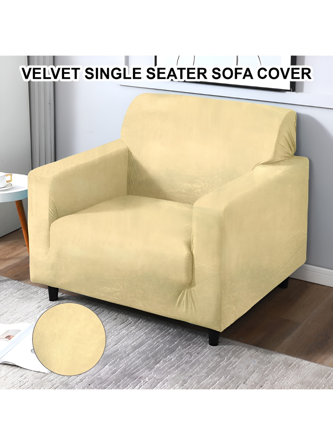 

Cortina Cream-Coloured Velvet Stretchable One Seater Sofa Cover With Arms