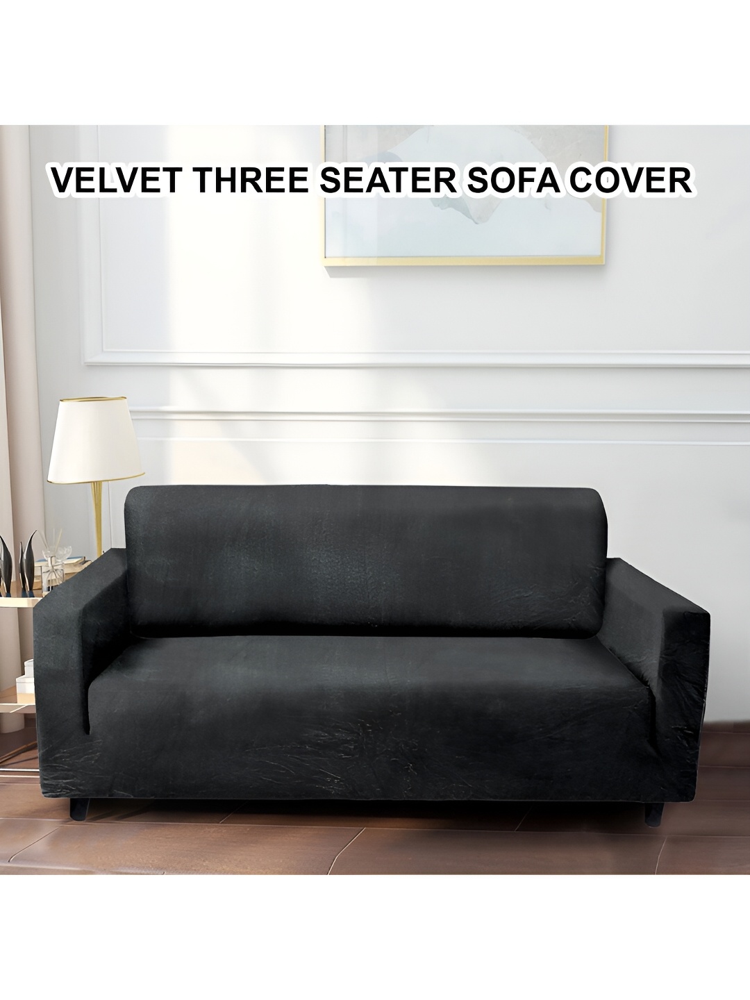 

Cortina Grey Velvet Stretchable Three Seater Sofa Cover With Arms