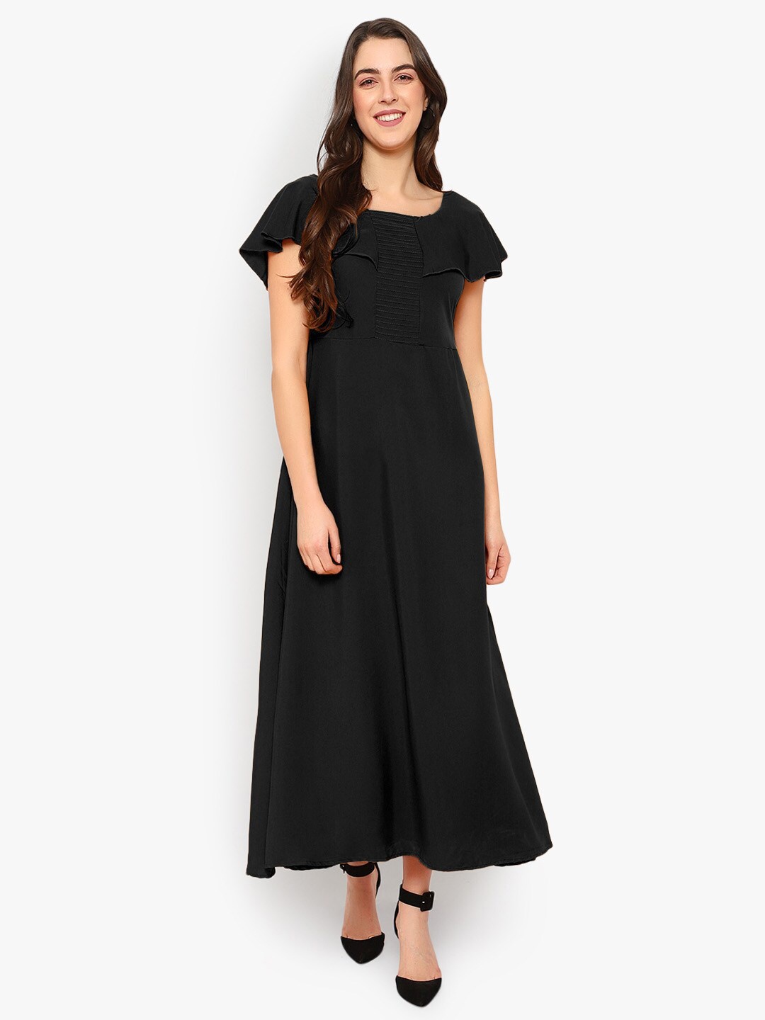 

Indietoga Cape Sleeves Crepe Fit & Flare Maxi Dress, Black