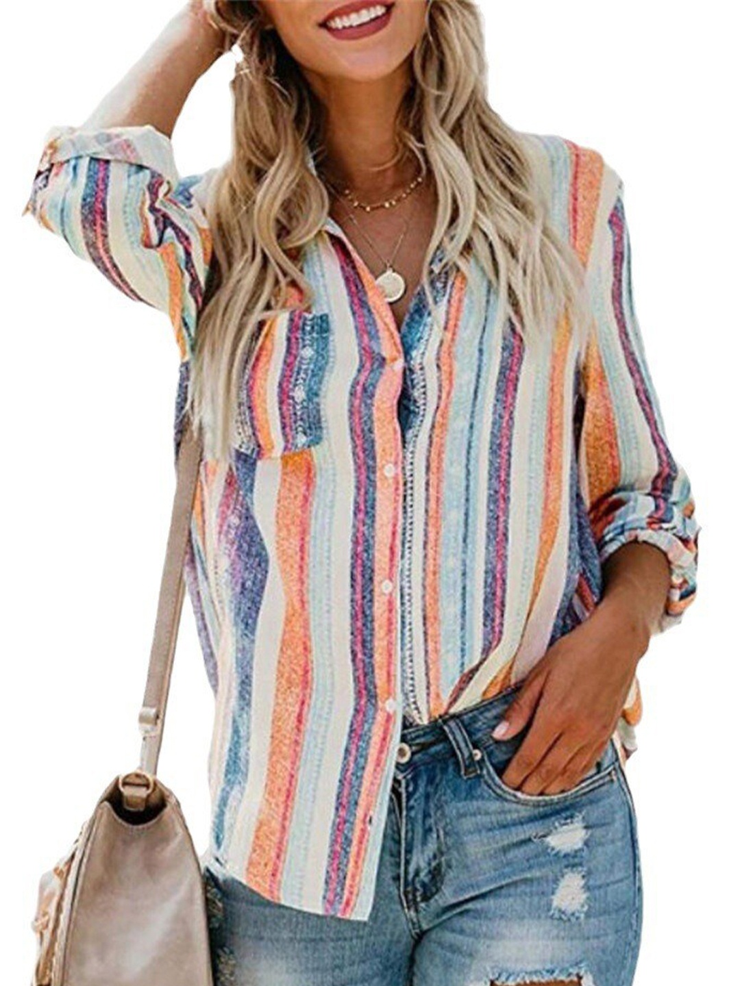 

StyleCast Striped Spread Collar Long Sleeves Casual Shirt, Blue