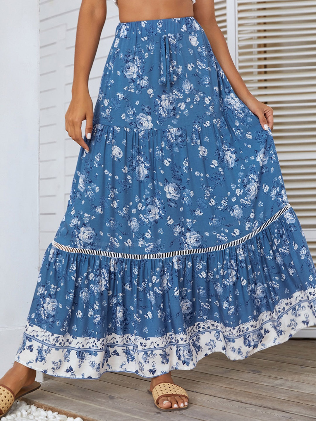 

StyleCast Printed Flared Maxi Skirt, Blue