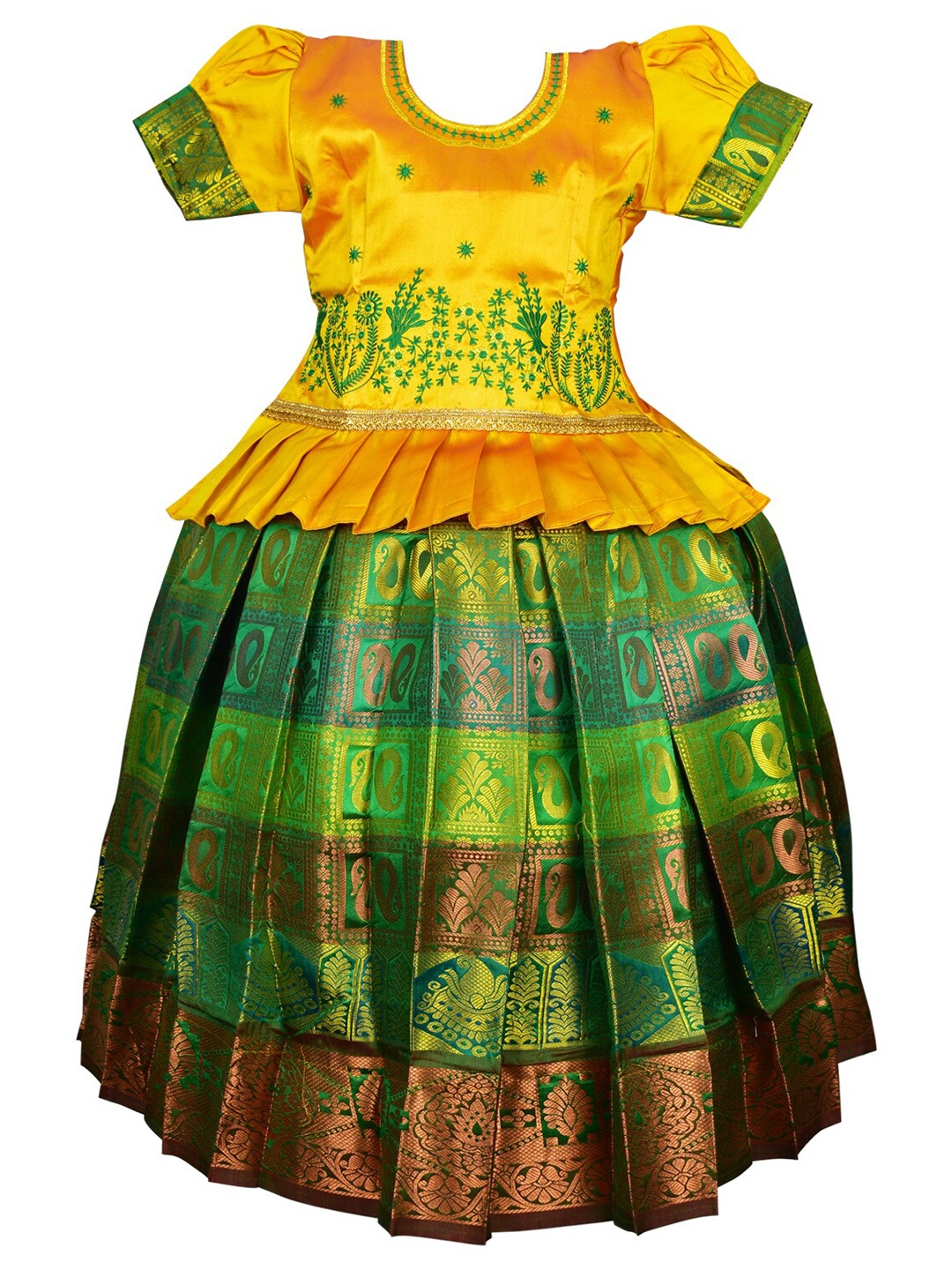 

AMIRTHA FASHION Girls Woven Design Ready to Wear Lehenga & Blouse, Yellow