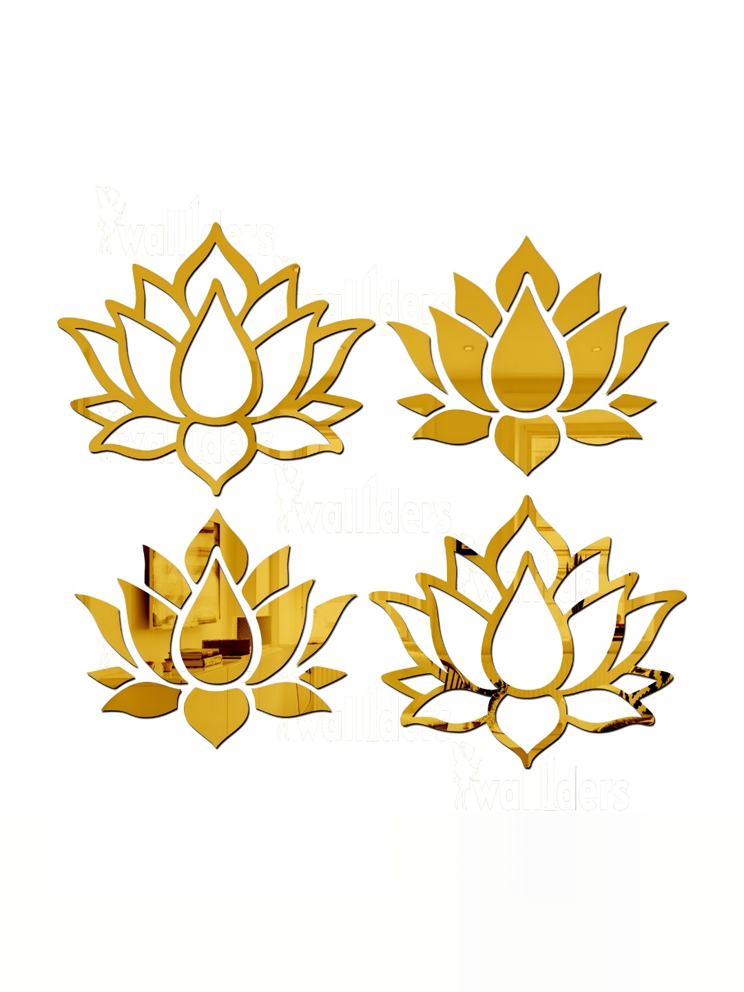 

Wall1ders 4 Pieces Lotus Flowers Acrylic Wall Sticker, Gold