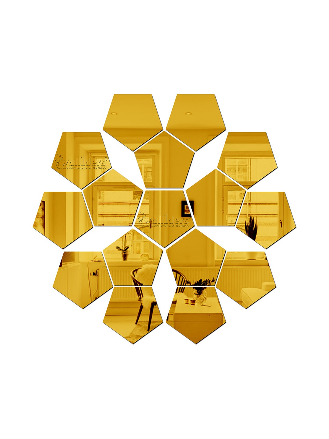 

Wall1ders 16 Pieces Pentagon Acrylic Wall Sticker, Gold