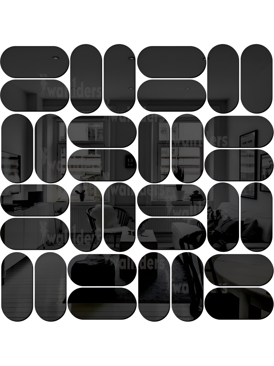 

Wall1ders 30 Pieces Black Pill-shaped Acrylic Wall Stickers