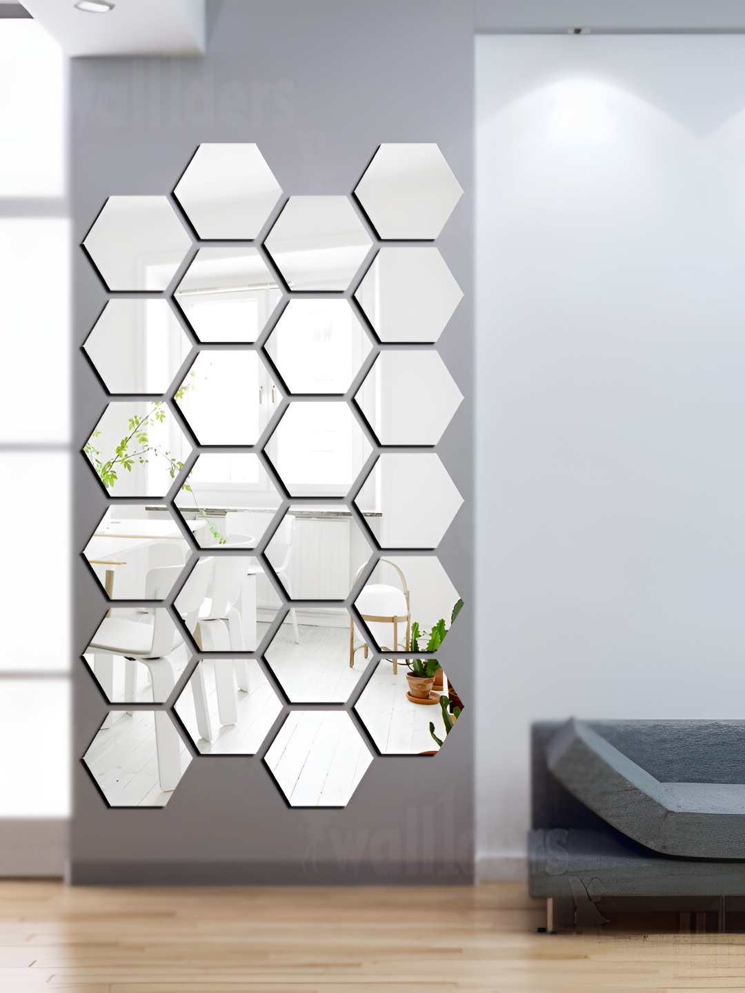 

Wall1ders Silver Toned 24 Pieces Hexagon-shaped 3D Acrylic Mirror Wall Stickers