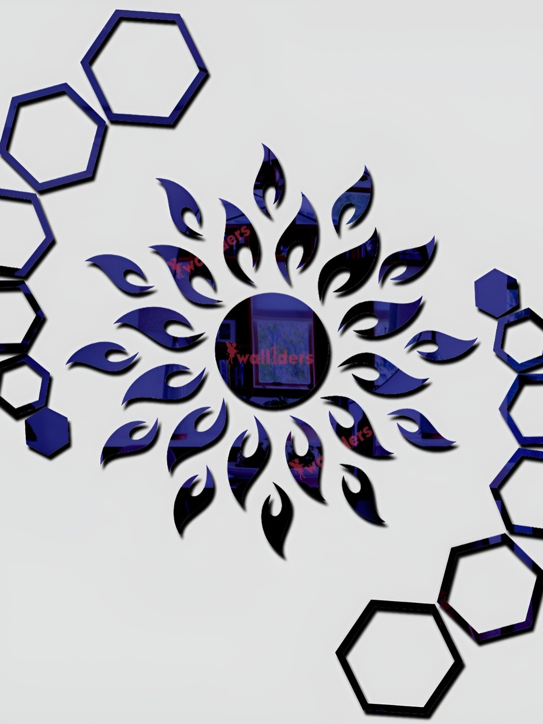 

Wall1ders Blue Sun & Hexagon Mirror Wall Stickers