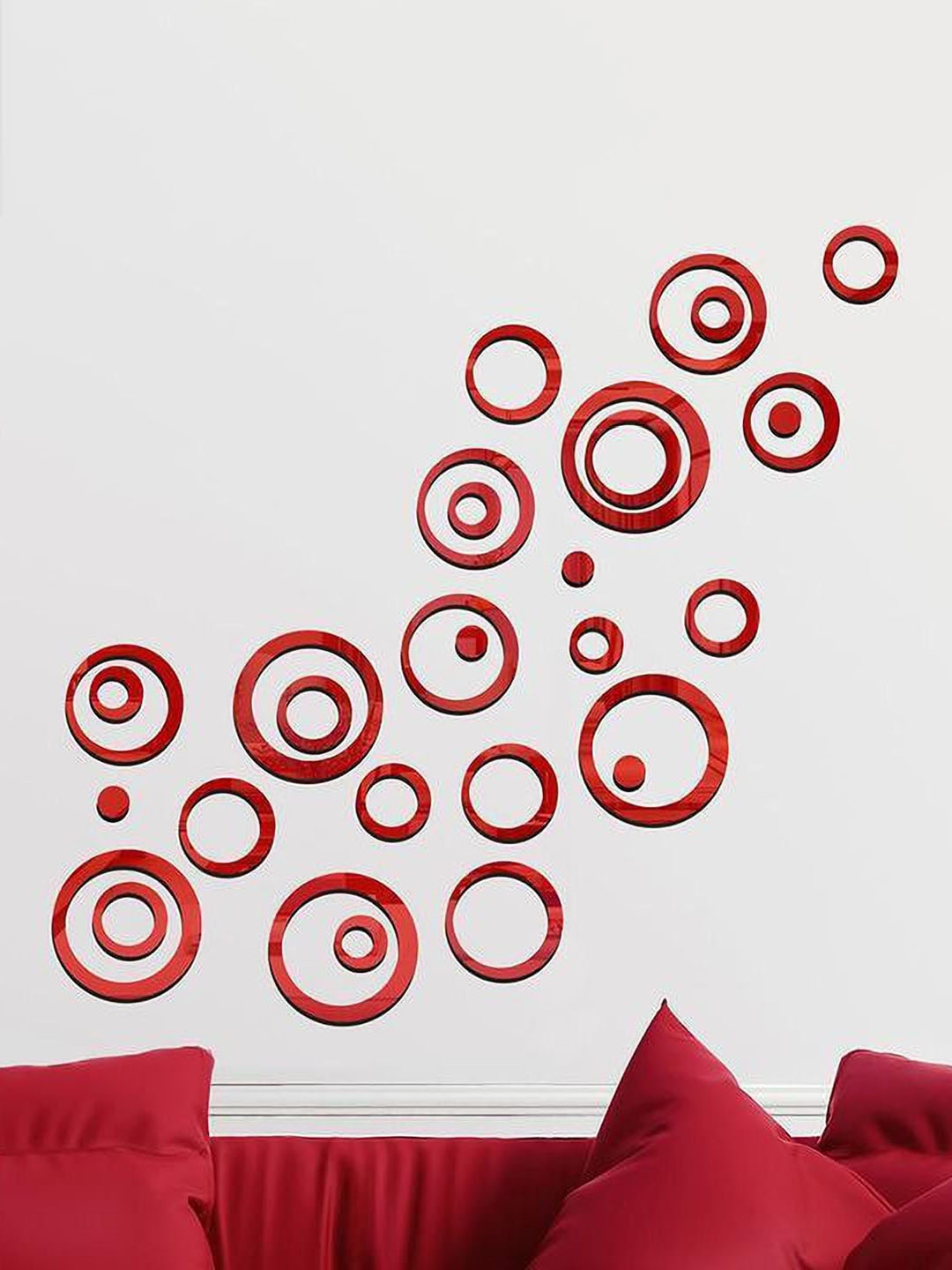 

Wall1ders Red 24 Pieces Ring-Shaped 3D Acrylic Mirror Wall Stickers