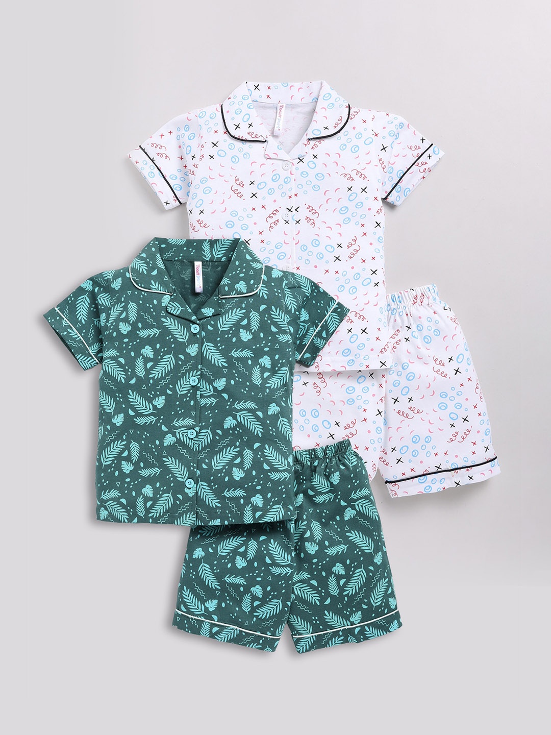 

Toonyport Kids Pack Of 2 Graphic Printed Pure Cotton Shirt With Shorts, Teal
