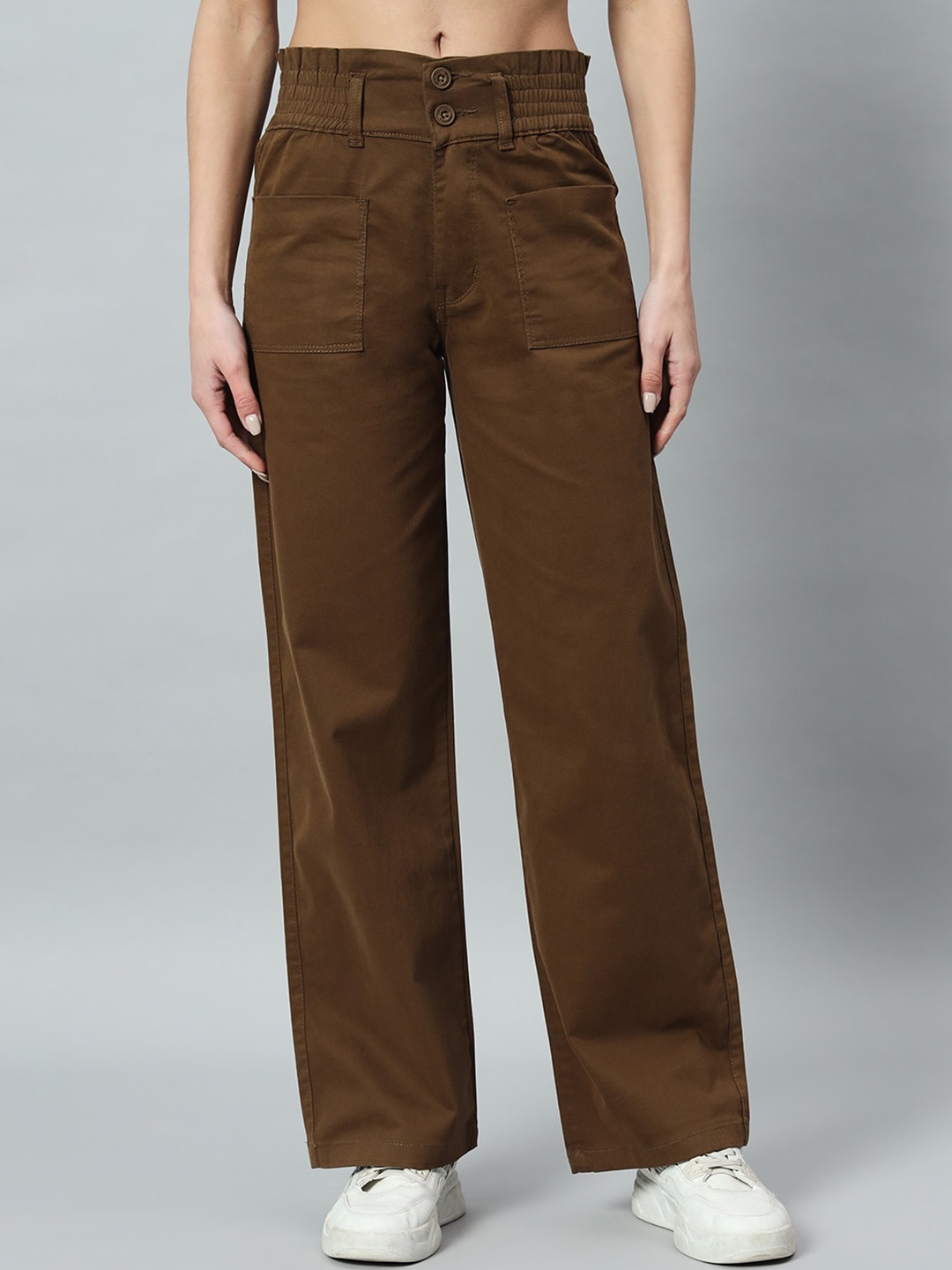 

Chemistry Women Relaxed Straight Fit Easy Wash Trousers, Brown