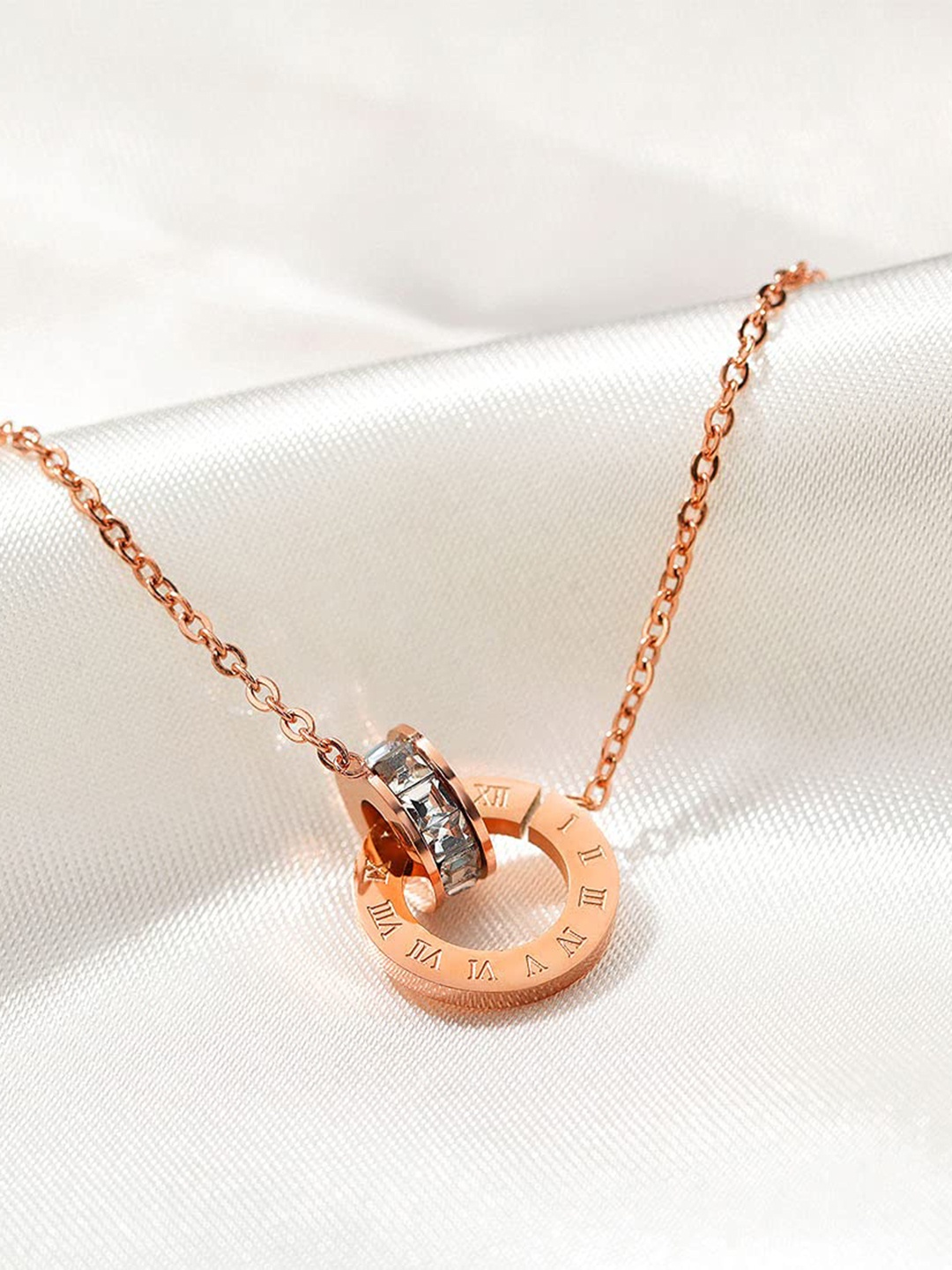 

MEENAZ Rose Gold-Plated Circular Pendants with Chains