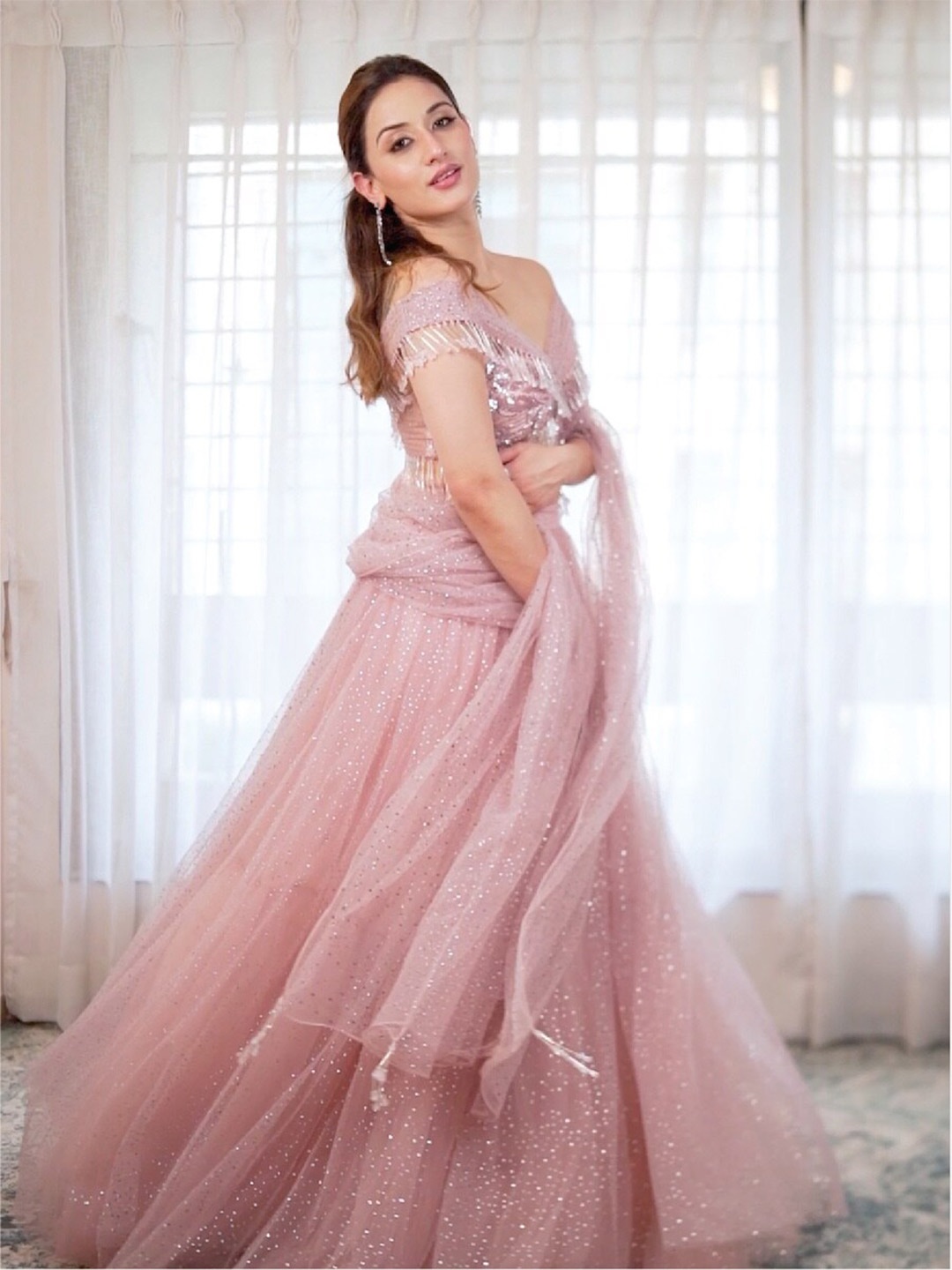 

ALIYANA Embellished Beads & Stones Ready To Wear Lehenga & Blouse With Dupatta, Peach