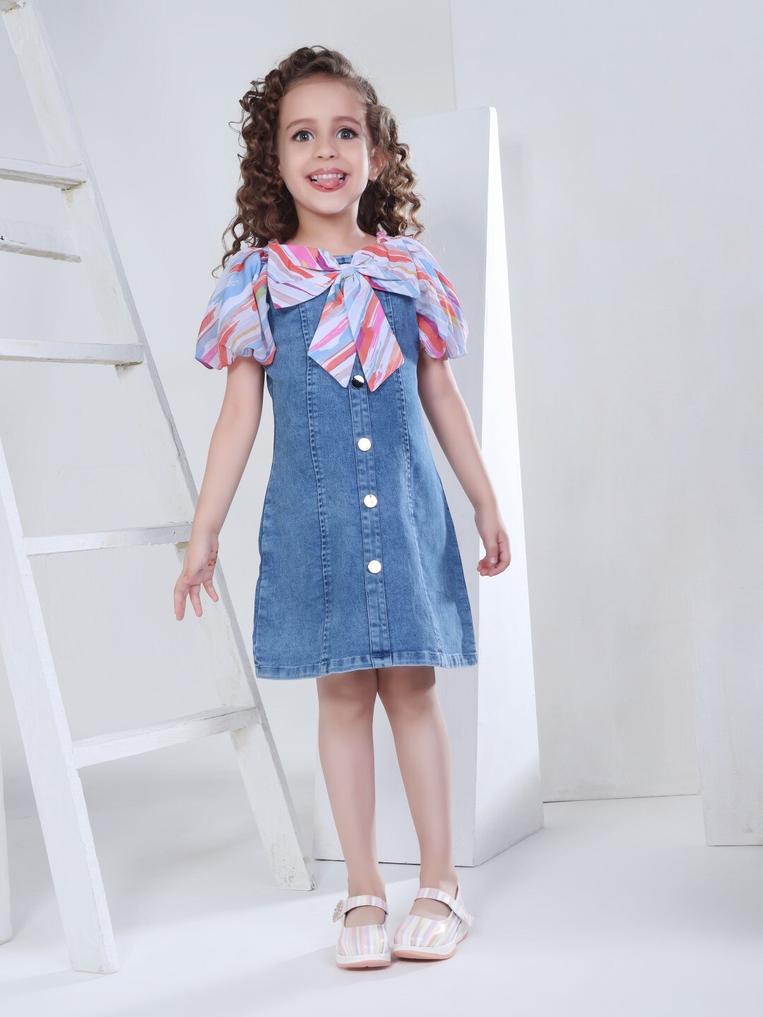 

Peppermint Straight Above Knee Round Neck Pinafore Dress, Blue