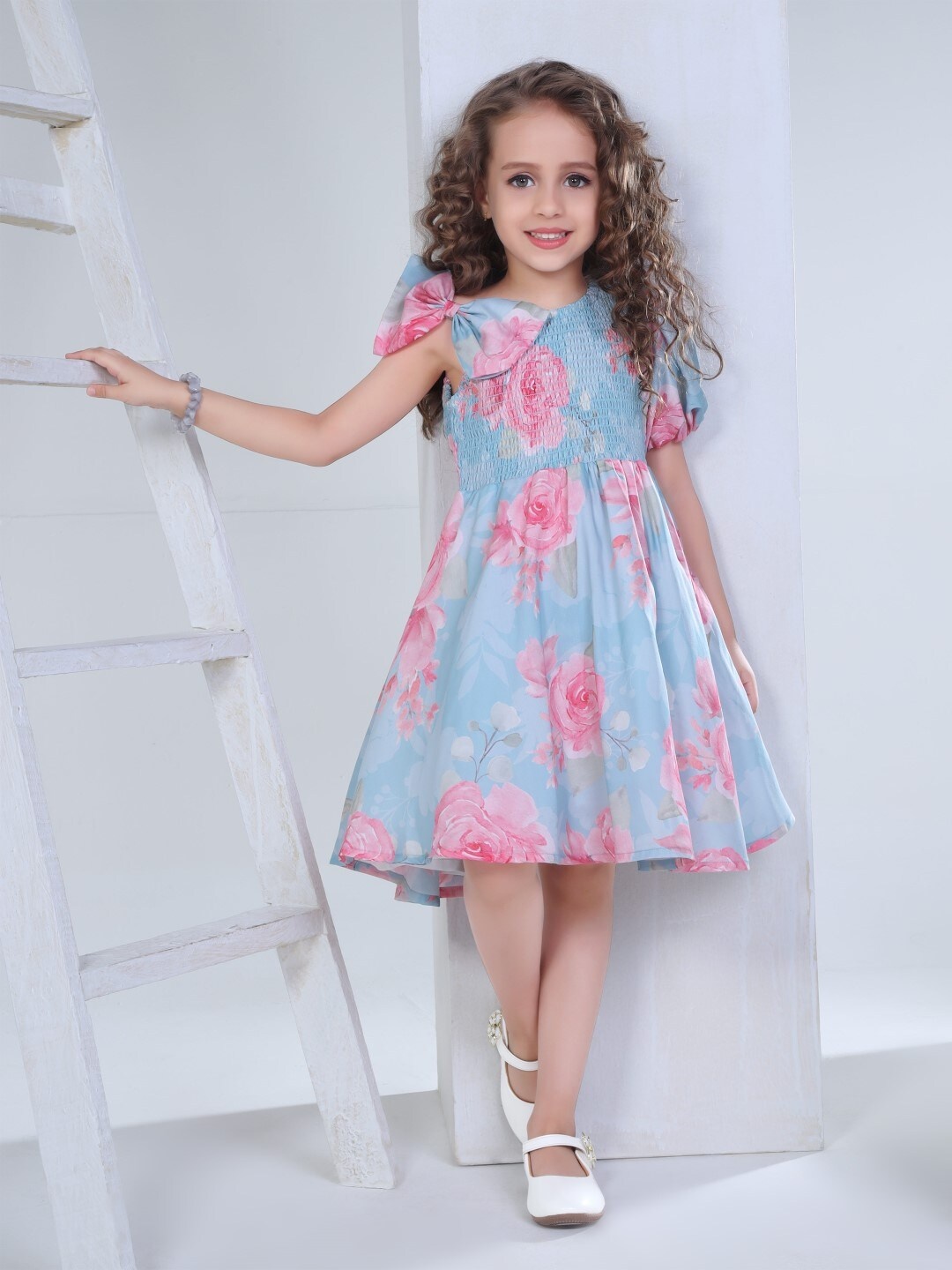 

Peppermint Girls Floral Printed Sleeveless Fit & Flare Dress, Blue