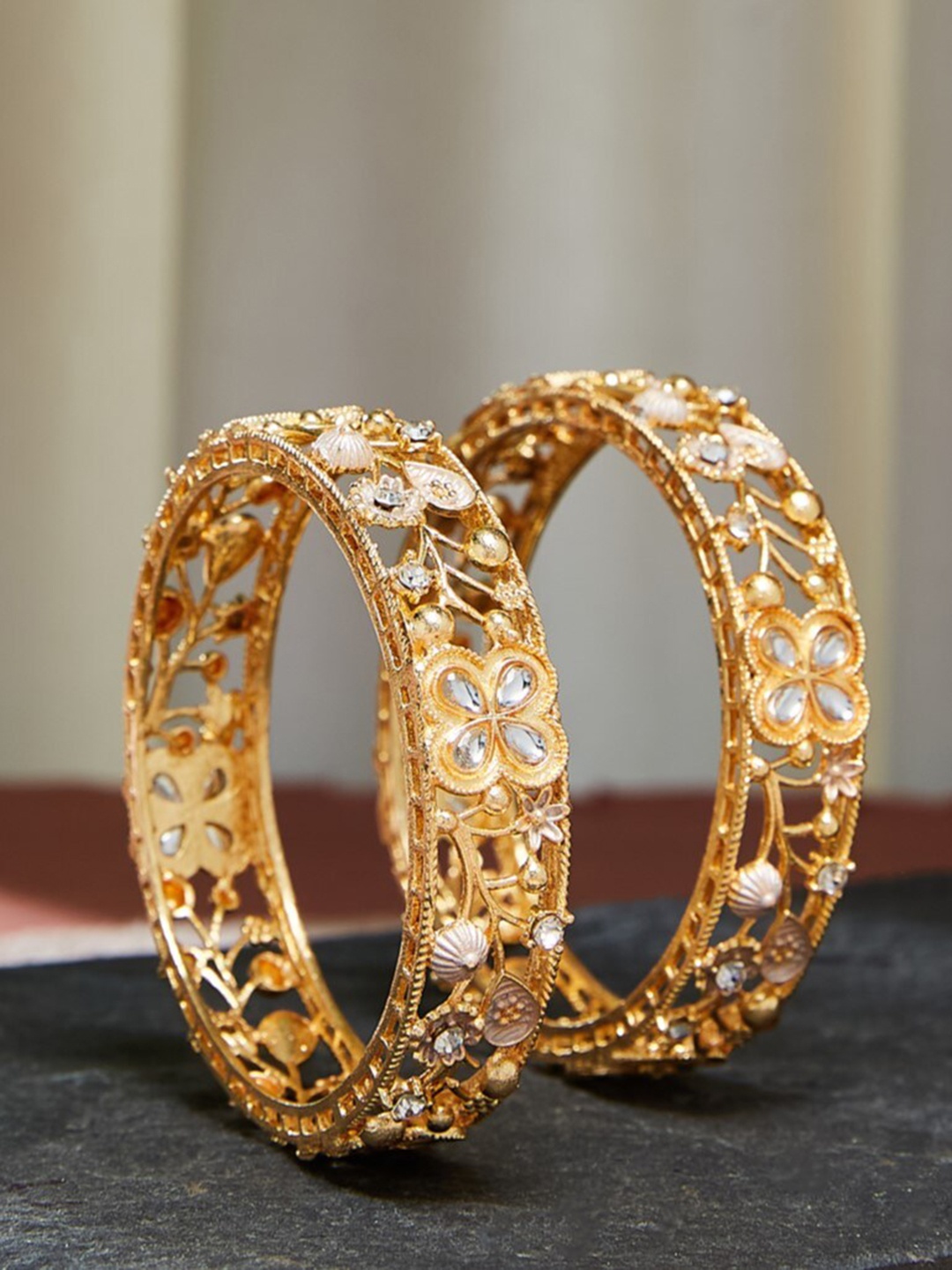 

ATIBELLE Set Of 2 Gold-Plated Kundan-Studded Bangle