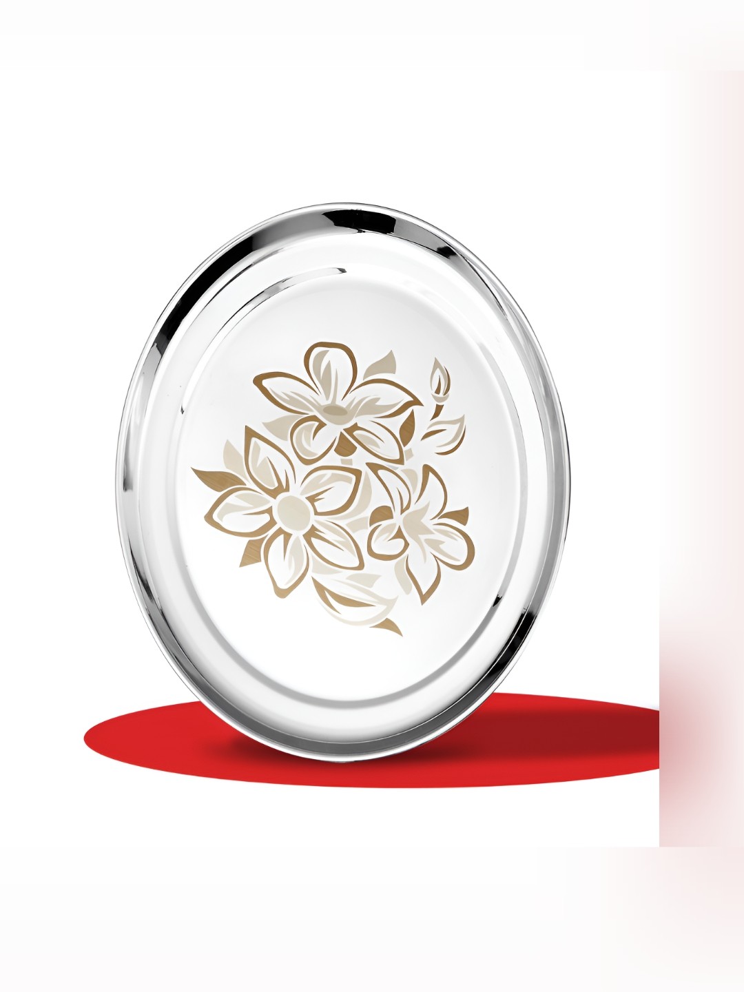 

Classic Essentials Silver Toned & Brown Floral Printed Glossy Plate