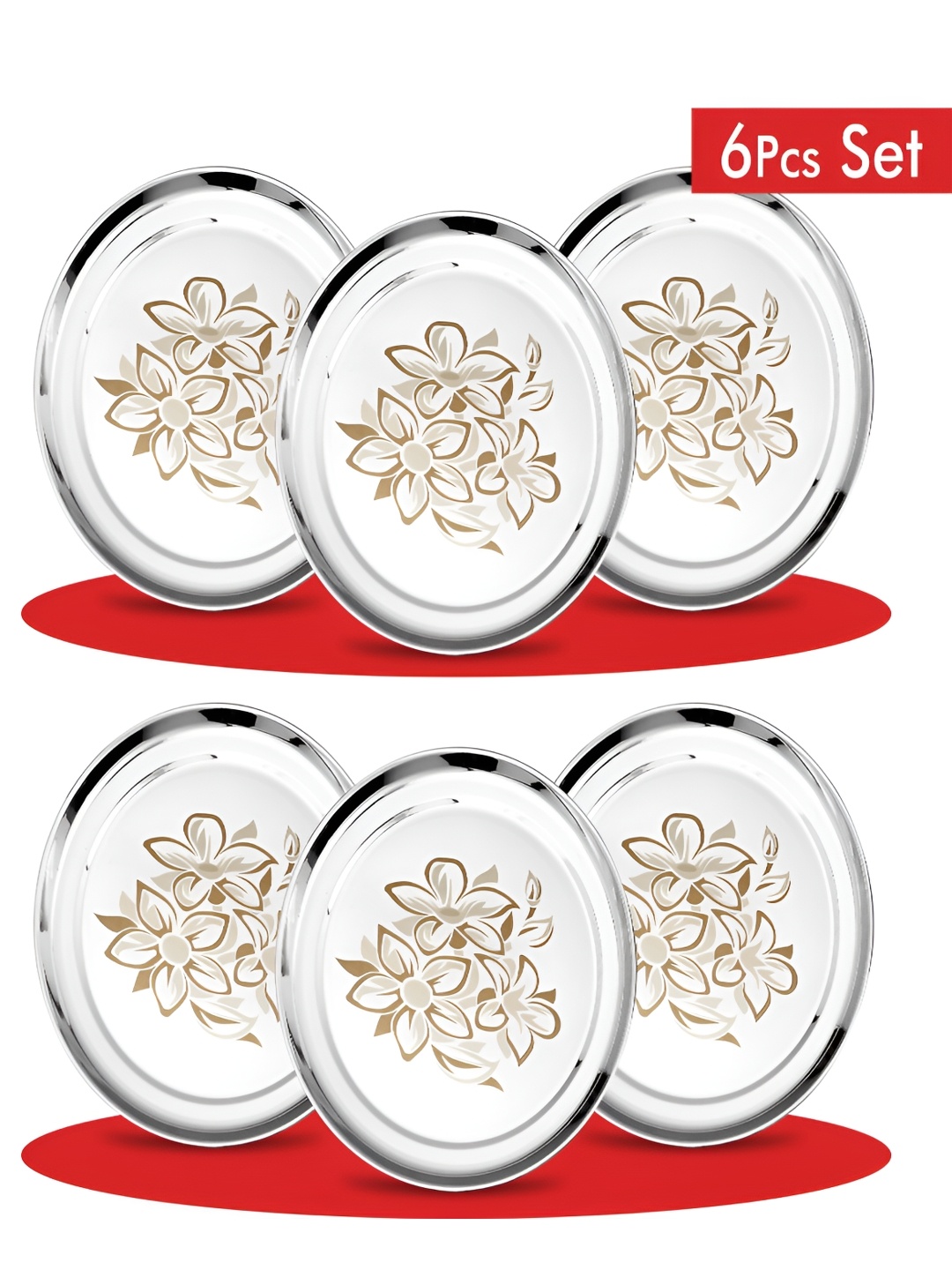 

Classic Essentials Silver-Toned & Brown 6 Pieces Printed Stainless Steel Glossy Plates