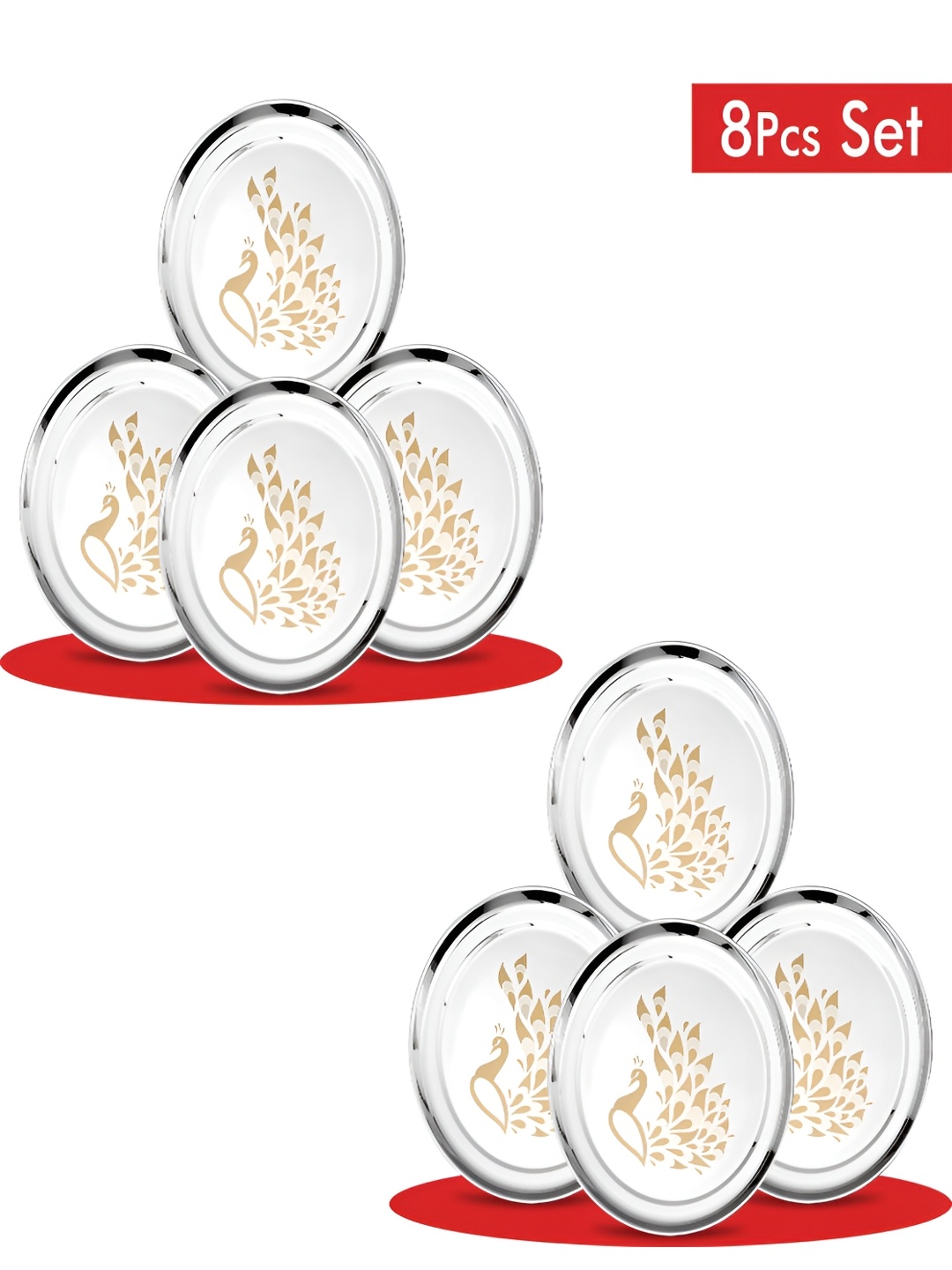 

Classic Essentials Silver-Toned & Brown 8 Pieces Printed Stainless Steel Glossy Plates
