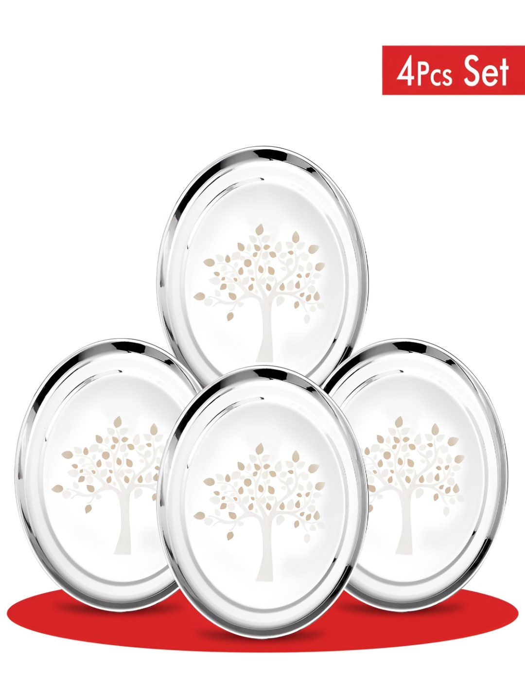 

Classic Essentials Silver-Toned 4 Pieces Printed Stainless Steel Glossy Plates