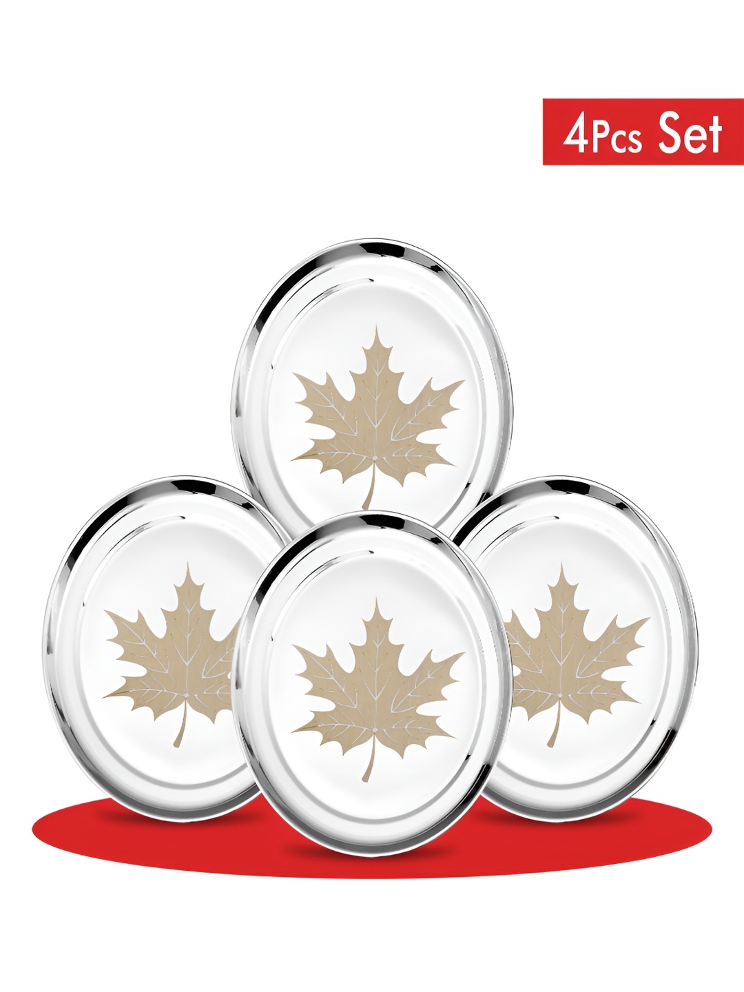 

Classic Essentials Silver-Toned & Beige 4 Pieces Printed Stainless Steel Glossy Plates