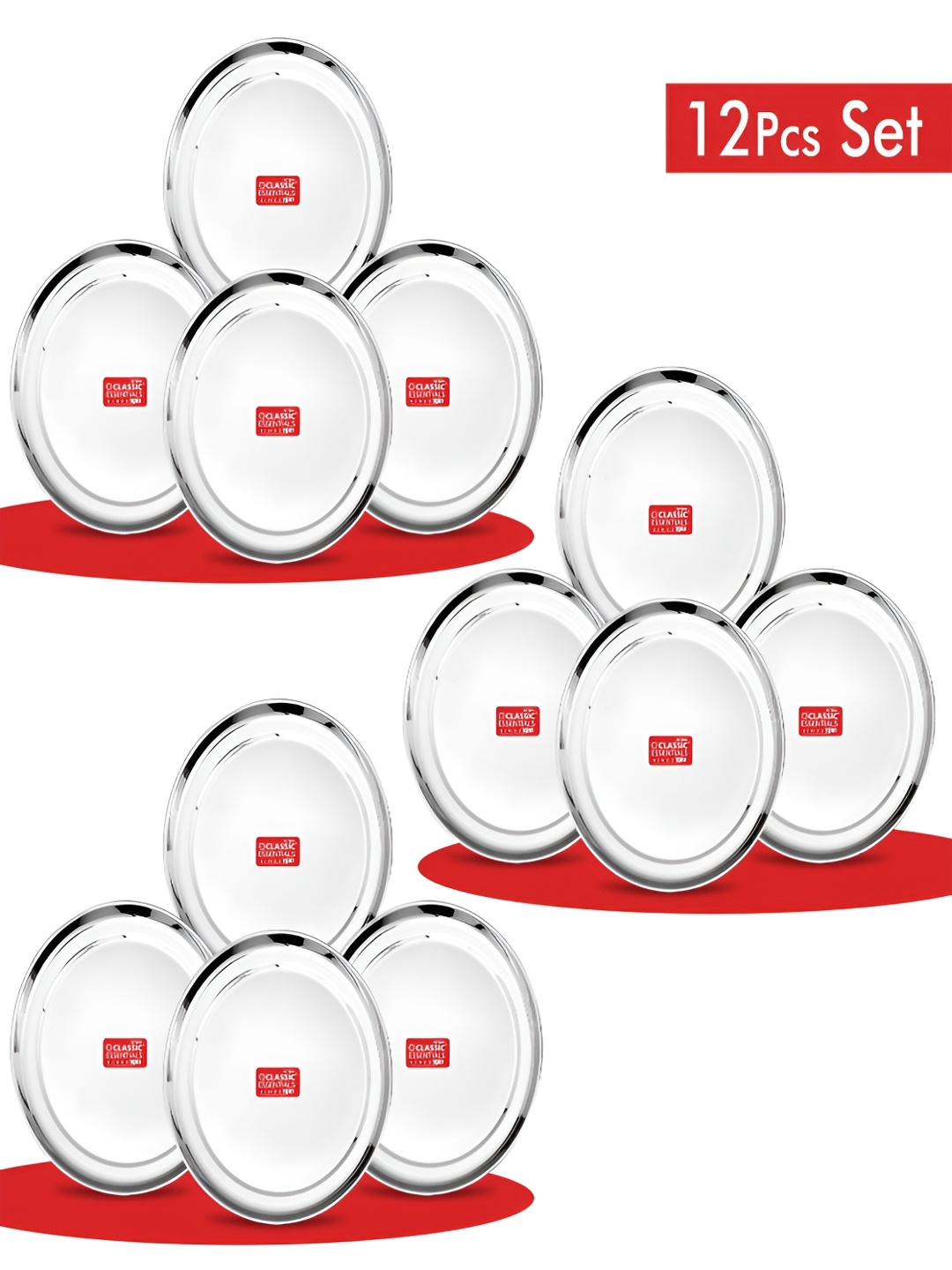 

Classic Essentials Silver-Toned 12 Pieces Stainless Steel Glossy Plates