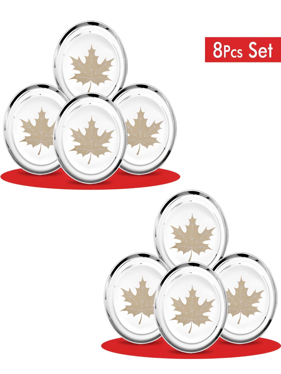 

Classic Essentials Silver-Toned 8 Pieces Floral Printed Stainless Steel Glossy Plates