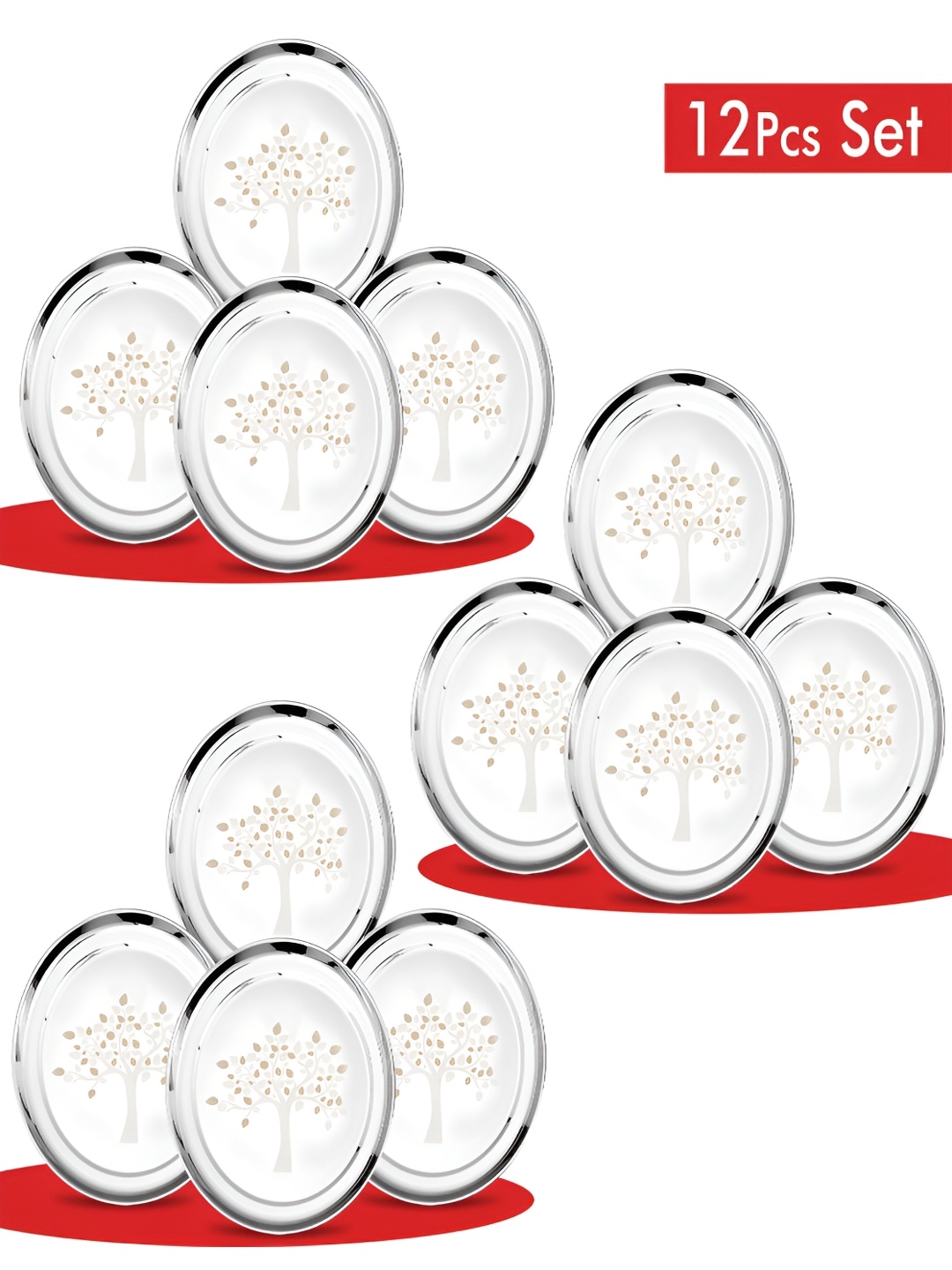 

Classic Essentials Silver-Toned 12 Pieces Printed Stainless Steel Glossy Plates