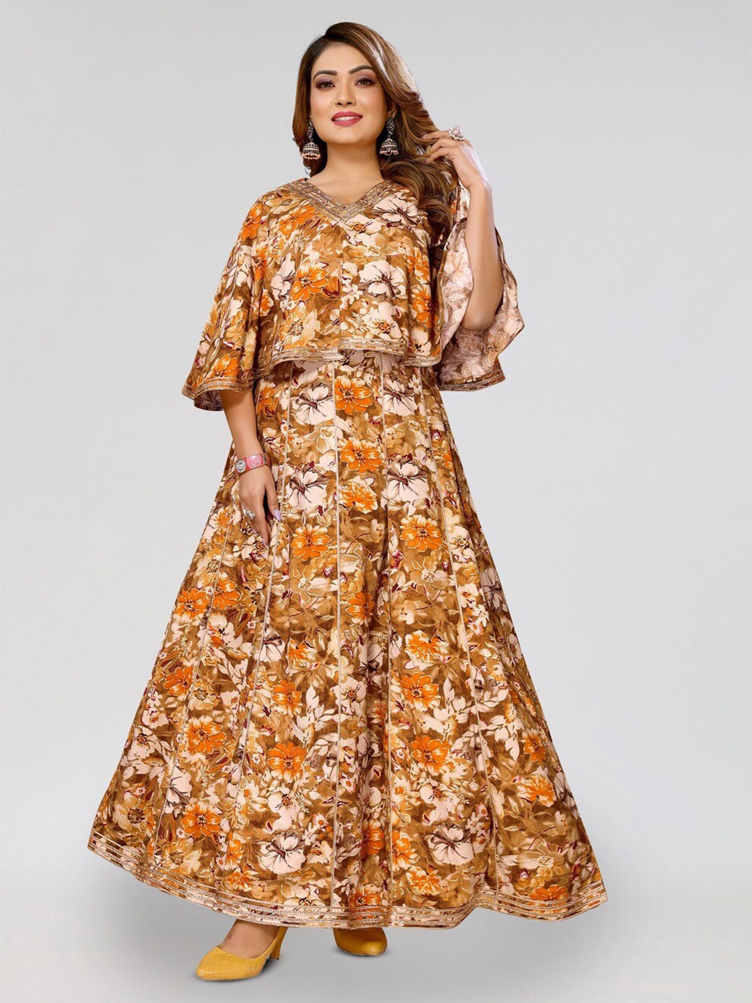 

PYARI - A style for every story Floral Printed Flared Sleeve Maxi Dress, Yellow