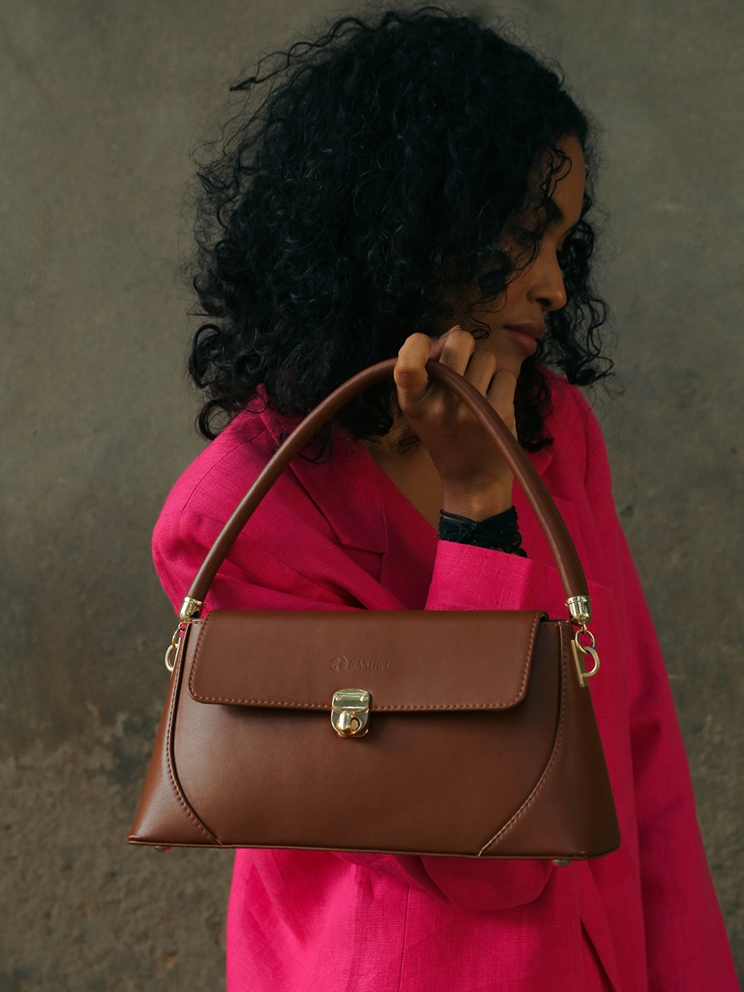 

RASHKI PU Structured Handheld Bag, Tan