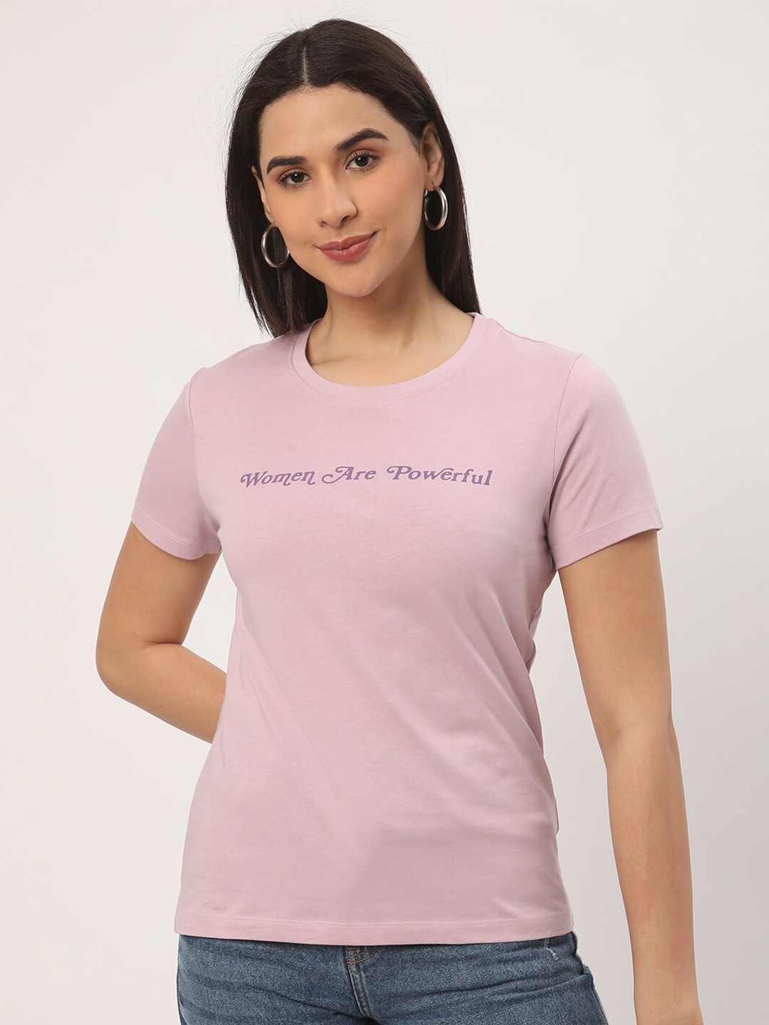 

R&B Typography Printed Cotton Casual T-shirt, Pink