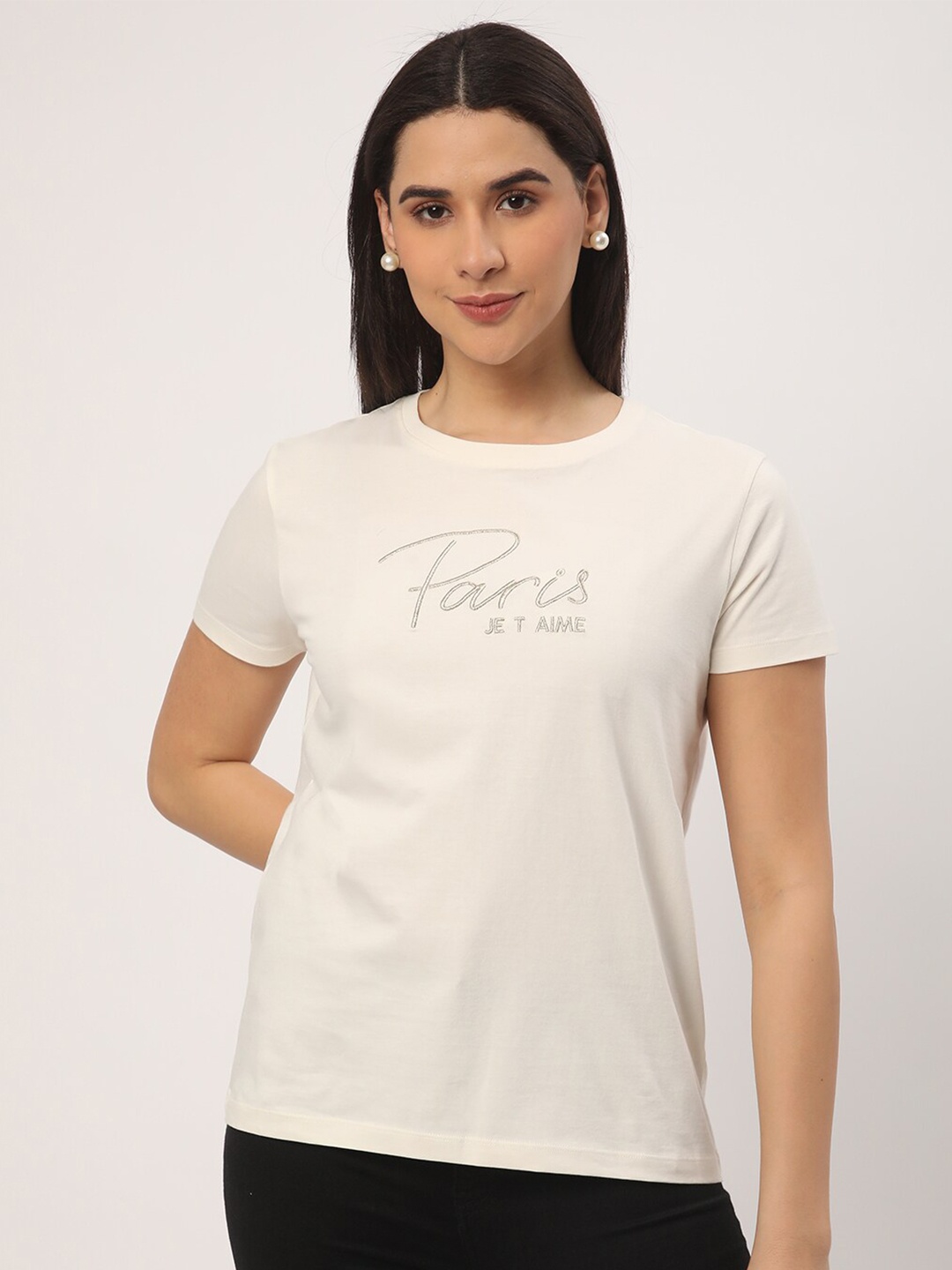 

R&B Typography Printed Cotton Casual T-shirt, White