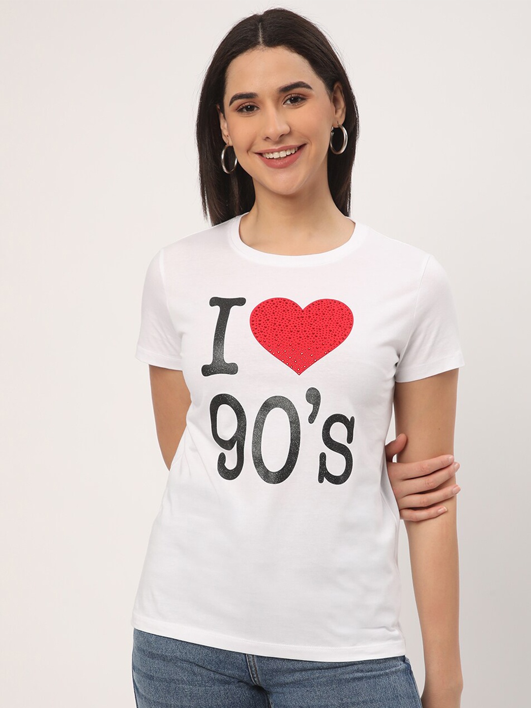 

R&B Typography Printed Cotton Casual T-shirt, White