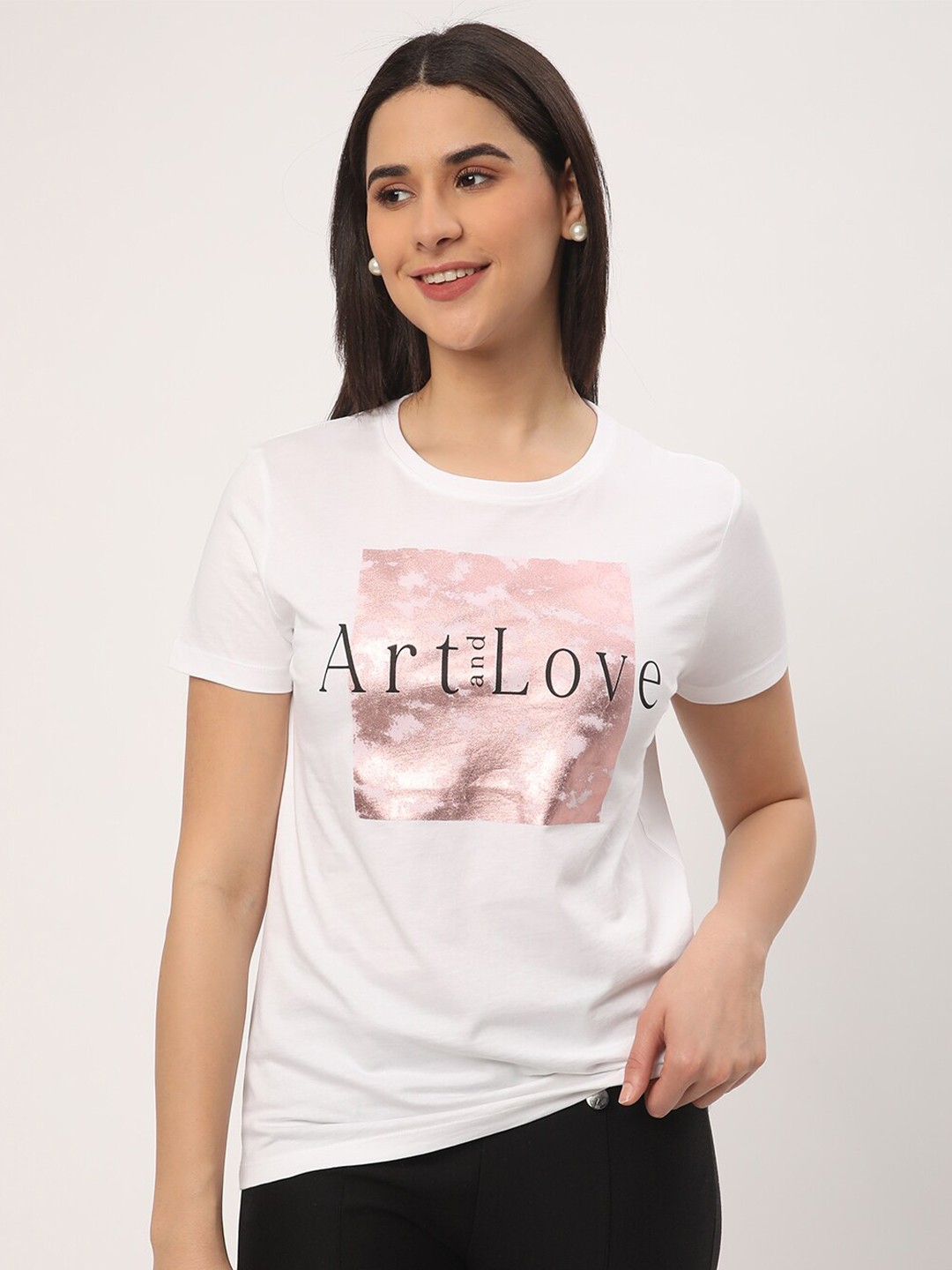 

R&B Typography Printed Cotton Casual T-shirt, White