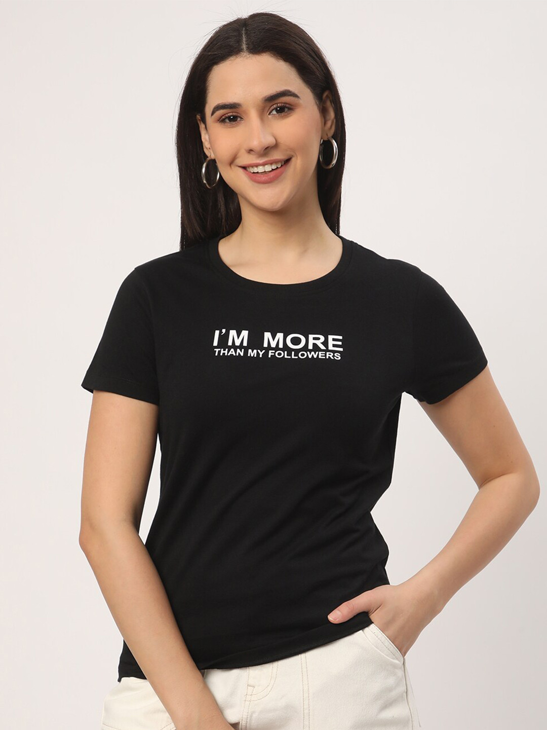 

R&B Typography Printed Cotton Casual T-shirt, Black