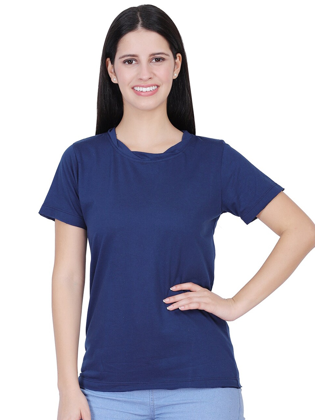 

BAESD Round Neck Cotton Tshirt, Navy blue