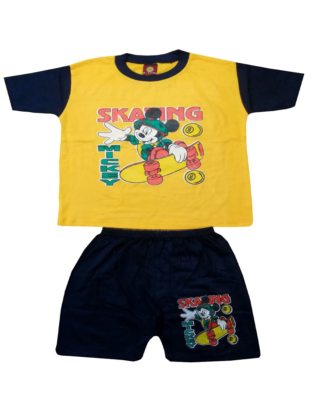 

MRB Boys Mickey Mouse Graphic Printed T-shirt with Shorts, Yellow