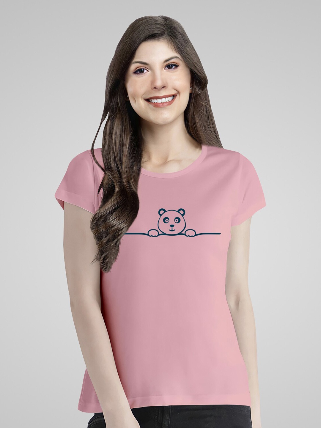

Pootlu Panda Printed Extended Sleeves Pure Cotton T-shirt, Pink