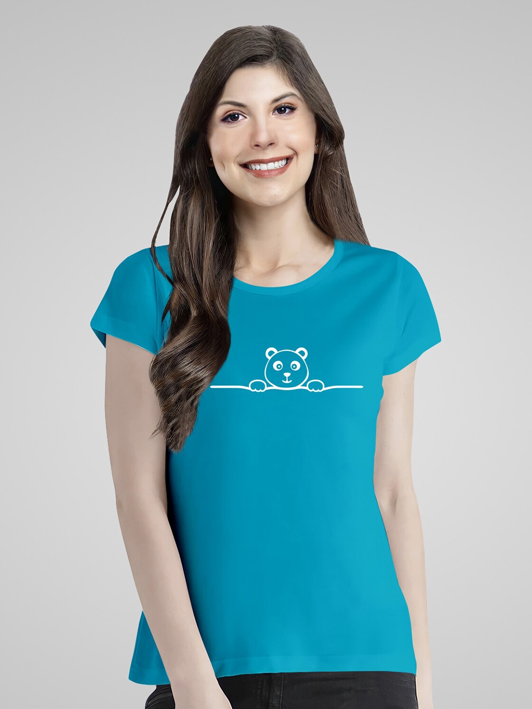 Pootlu Panda Printed Extended Sleeves Pure Cotton T-shirt, Blue