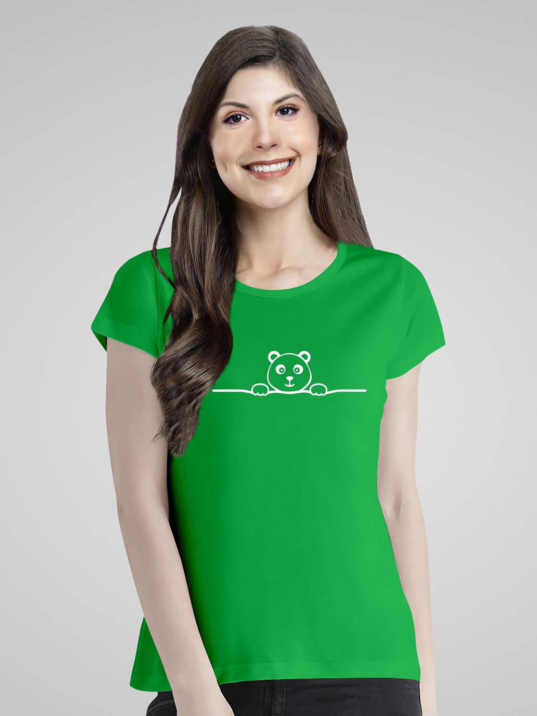 

Pootlu Panda Printed Extended Sleeves Pure Cotton T-shirt, Green