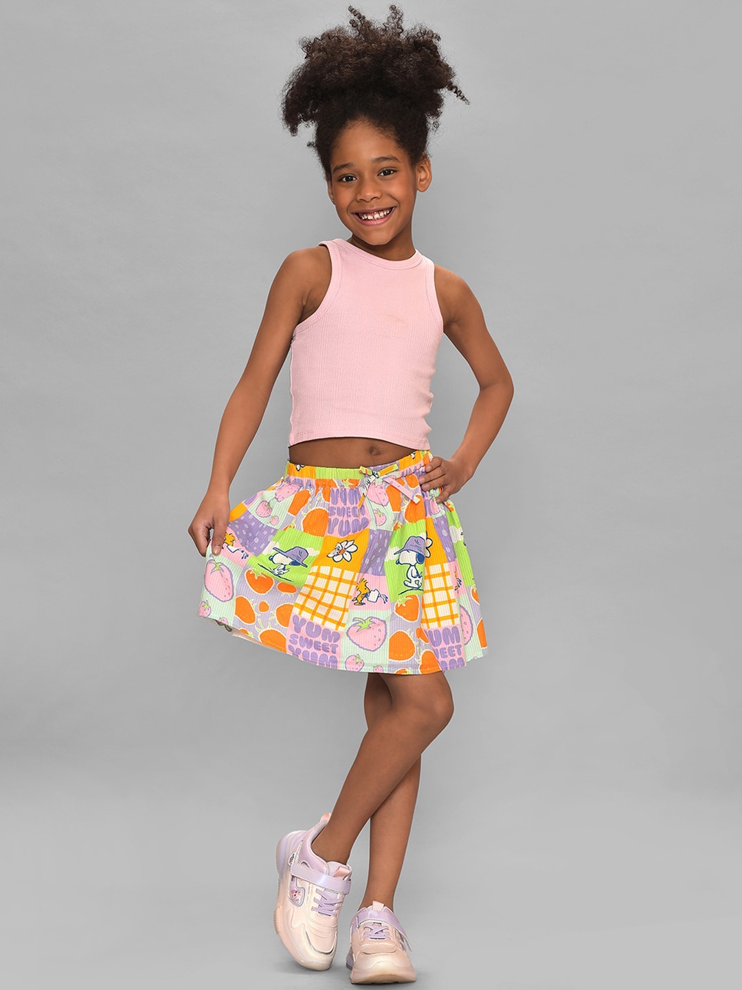 

MiArcus Girls Snoopy Printed Pure Cotton Flared Mini Skirt, Orange