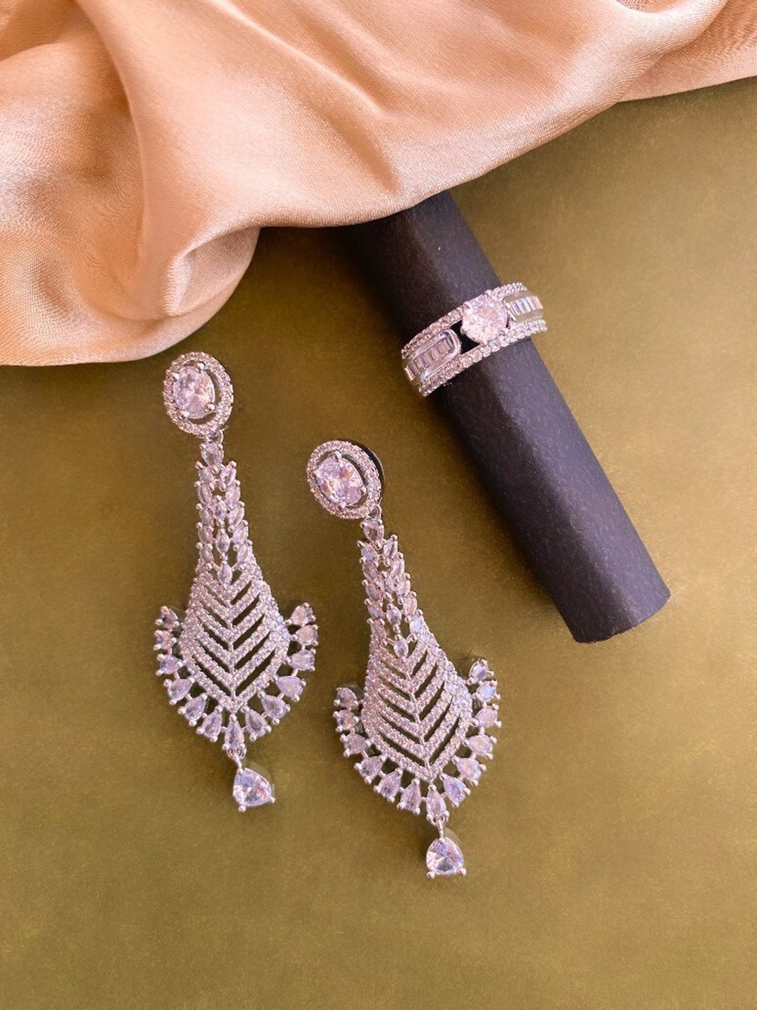 

ATIBELLE Silver Plated Cubic Zirconia Stone Studded Jewellery Set