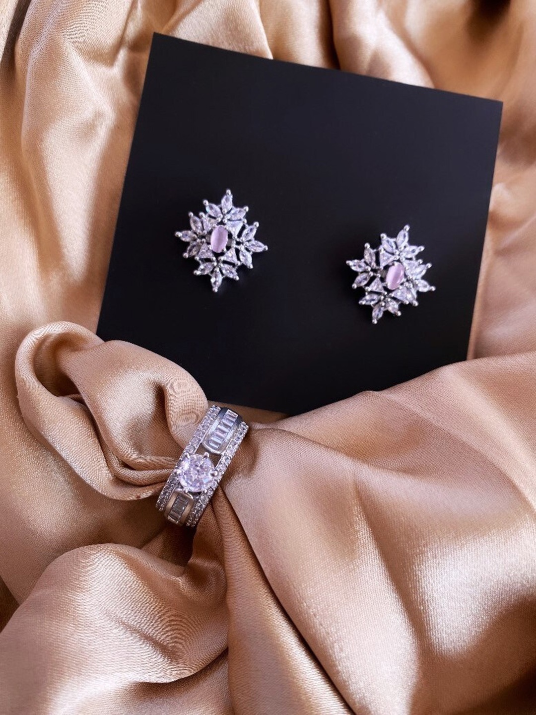 

ATIBELLE Silver-Plated CZ-Studded Jewellery Set