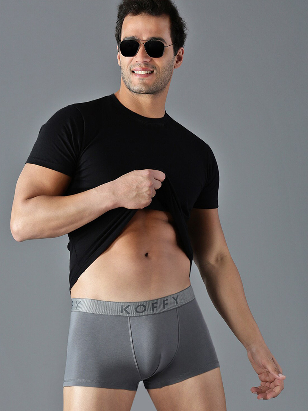 

KOFFY Super Soft 4 Way Stretch 2X Absorbent Odor-Free Breathability Trunks, Grey