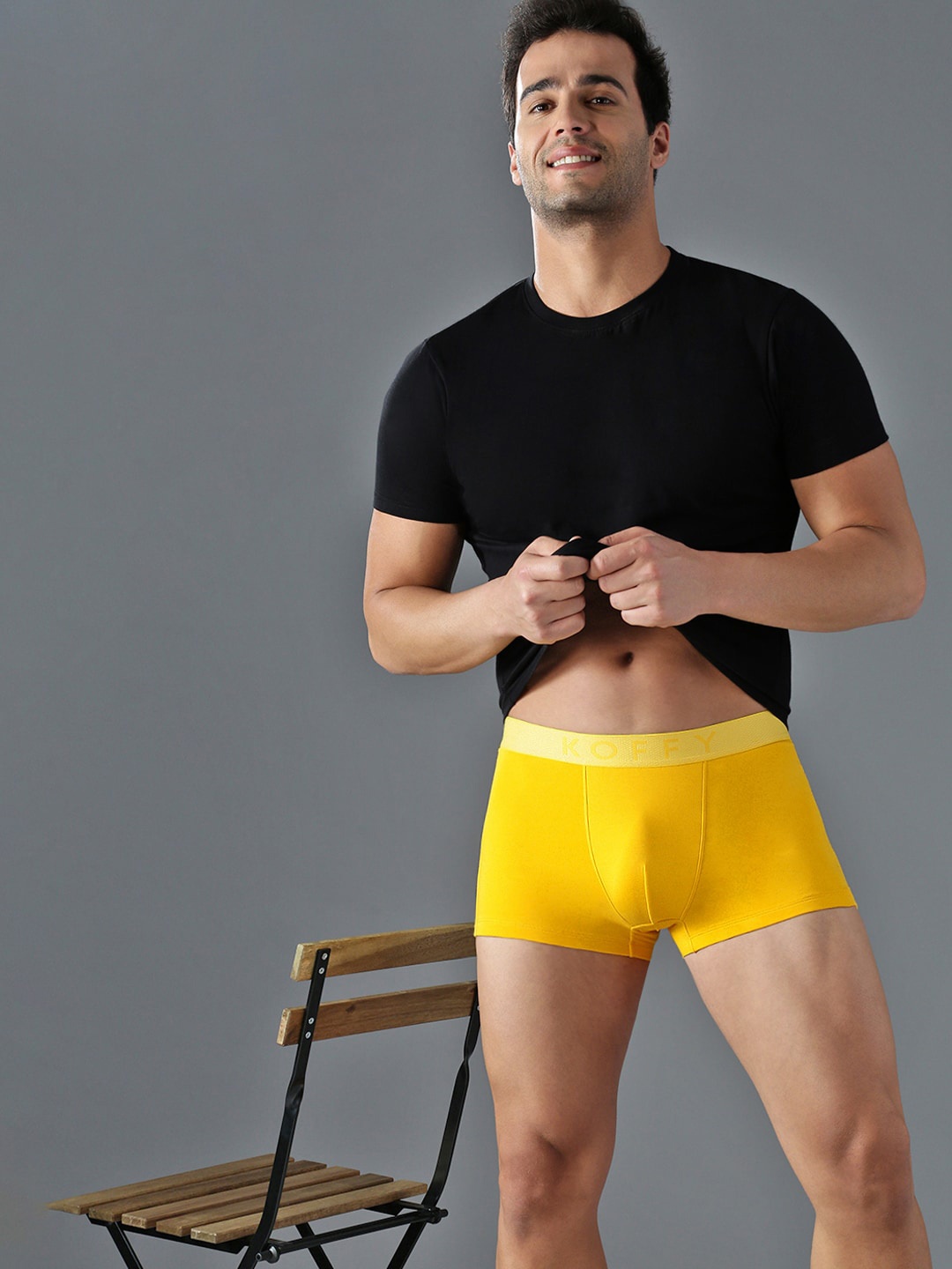 

KOFFY Super Soft 4 Way Stretch 2X Absorbent Cotton Lycra Trunks, Yellow