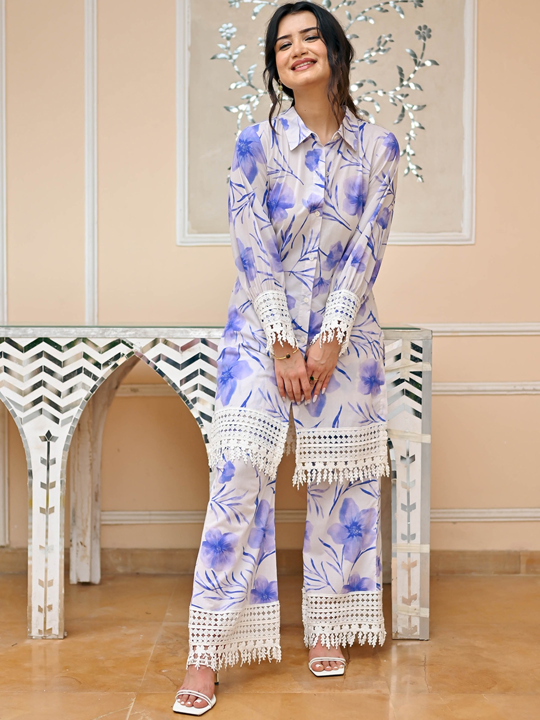 

Anouk Mirage Floral Printed Pure Cotton Kurta with Palazzos, White