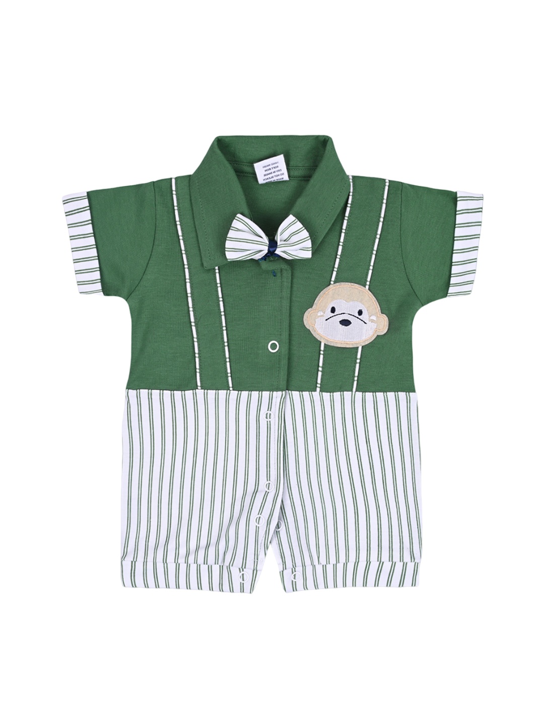 

Wish Karo Infant Boys Striped Cotton Rompers, Green