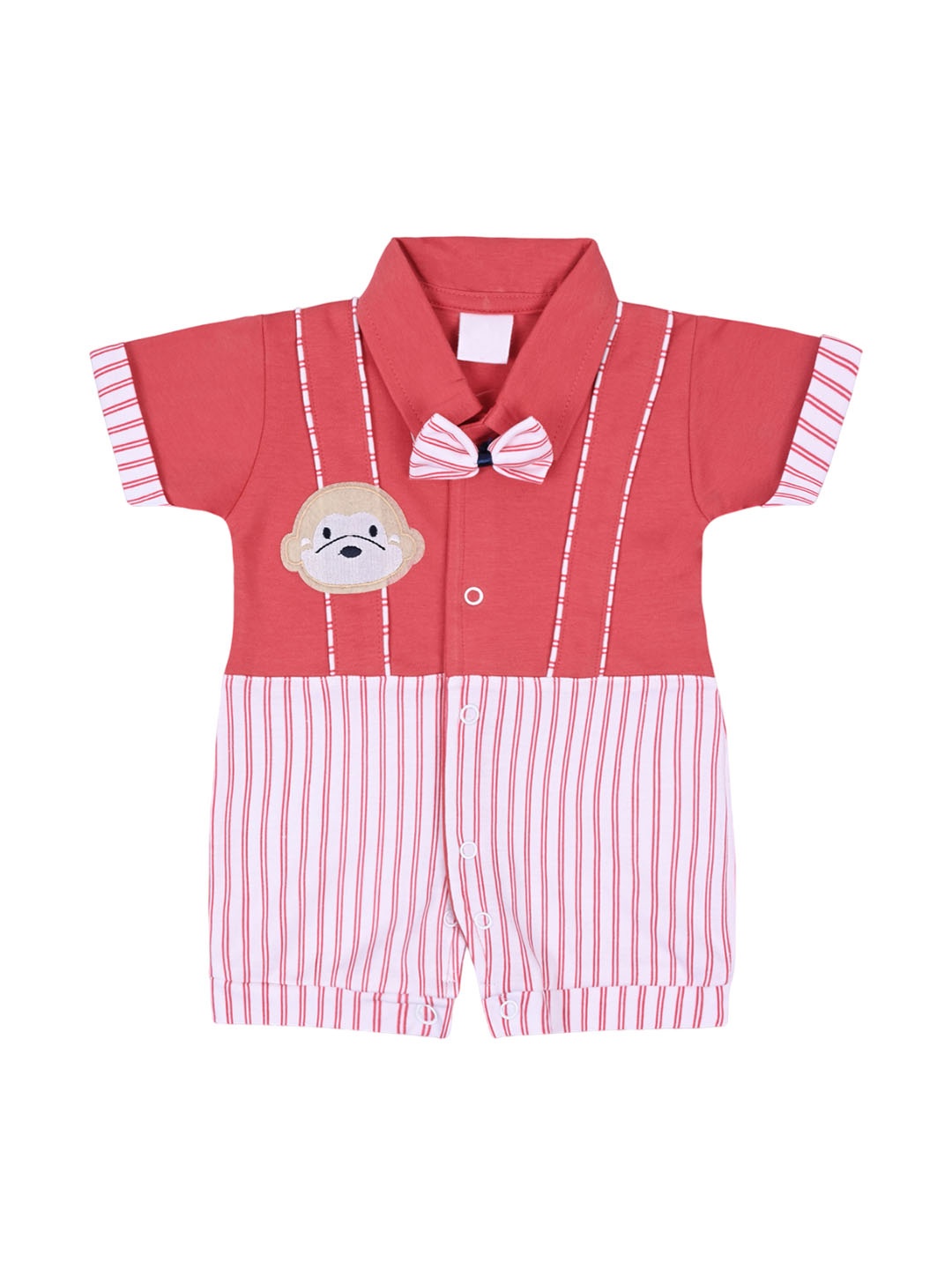 

Wish Karo Infant Boys Striped Romper With Bow, Red